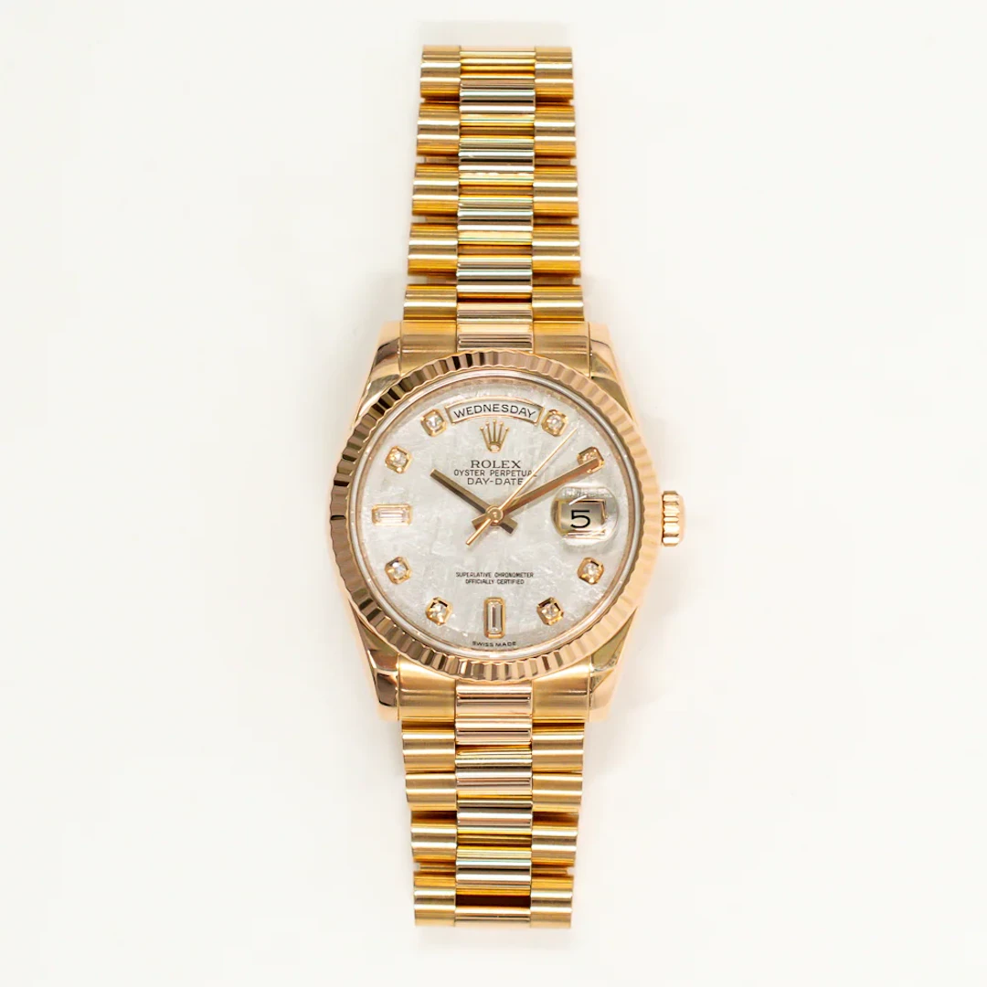 Rolex President 118235F 36mm 18k Rose Gold with Meteorite Diamond Watch