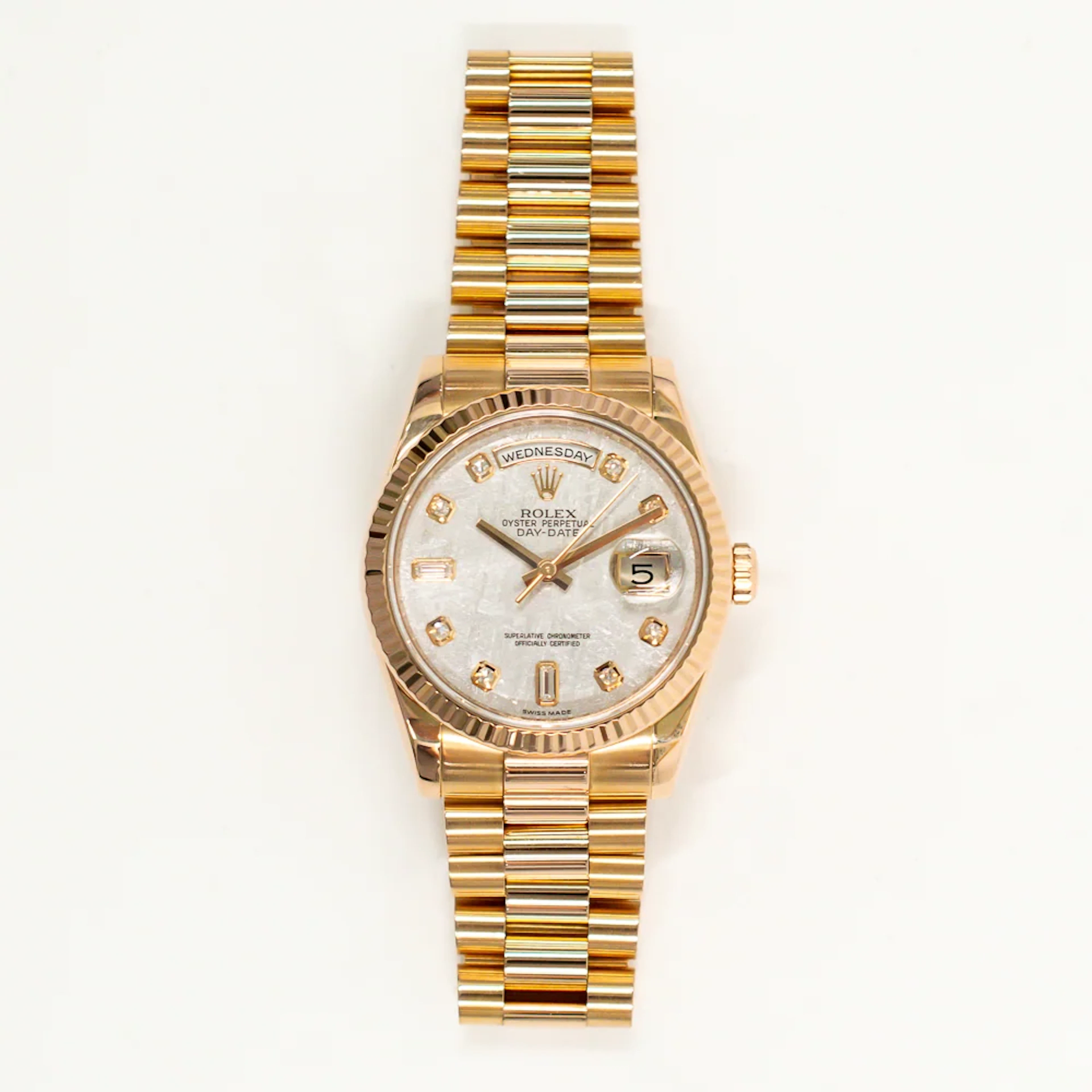Rolex President 118235F 36mm 18k Rose Gold with Meteorite Diamond Watch