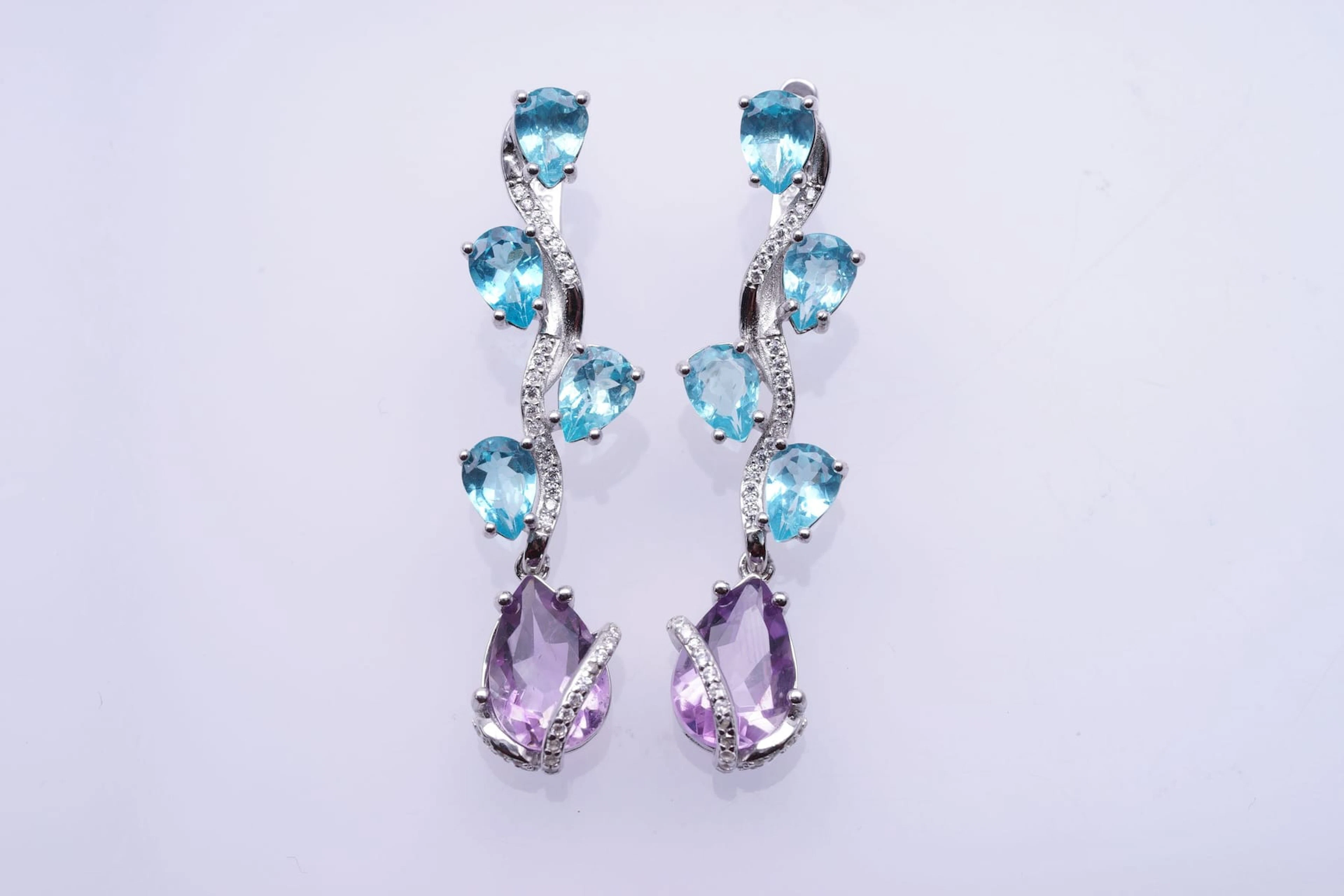 EARRINGS SILVER 925/1000 AMETHYSE APATITES CZ (2967)