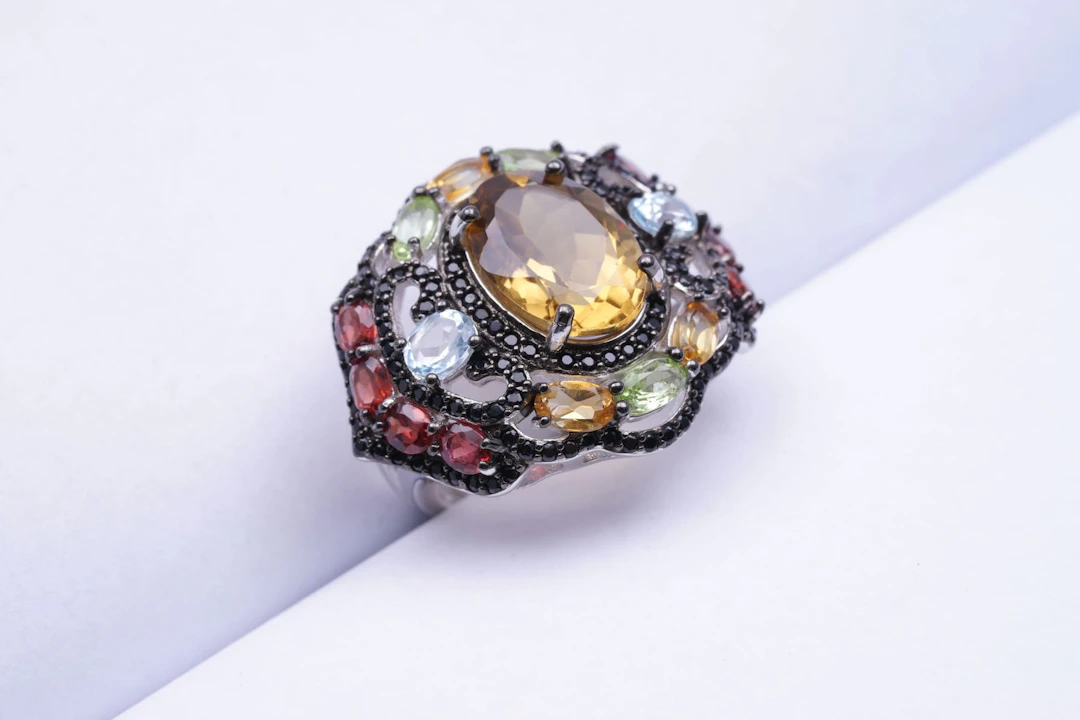 (2976) RING SILVER 925/1000 CITRINE multicolore semi PRECIOUS STONES