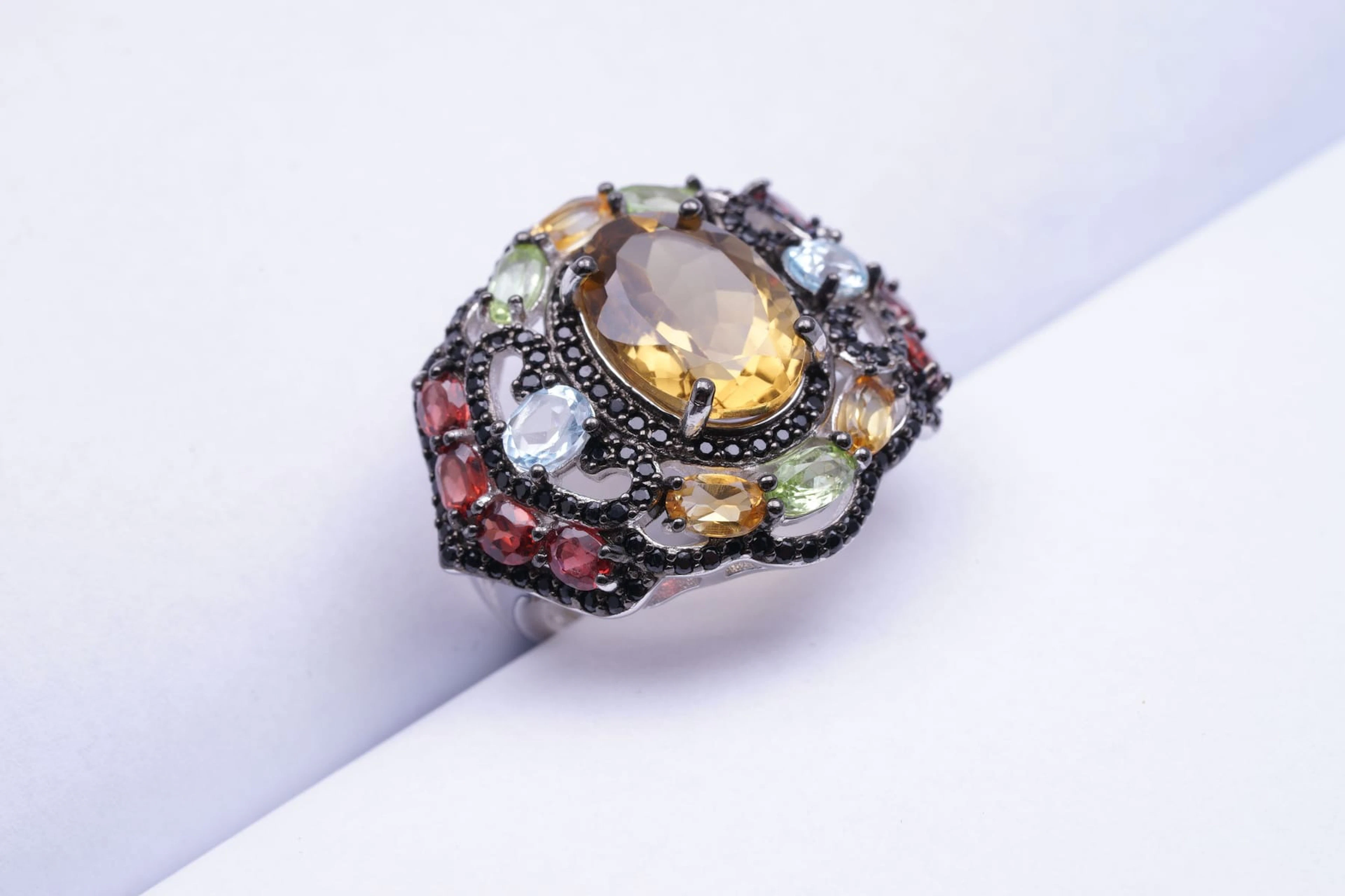 (2976) RING SILVER 925/1000 CITRINE multicolore semi PRECIOUS STONES