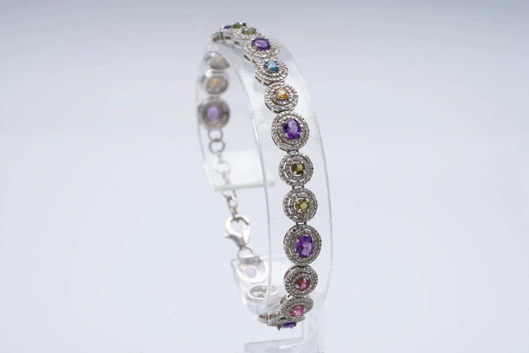 (3111) BRACELET SILVER 925 / 1000 multicolore SAPPHIRES and TOURMALINES