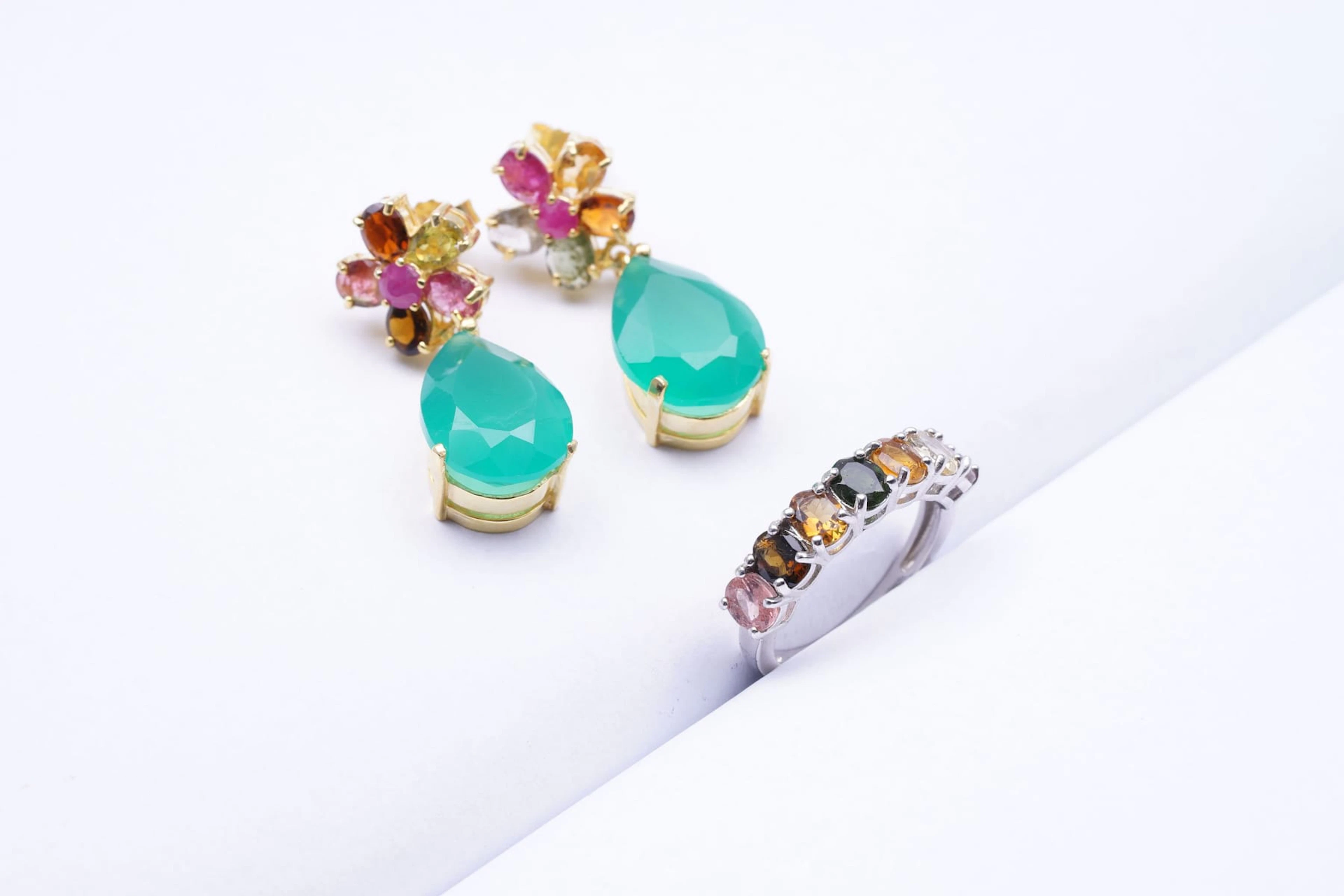 Half ETERNITY RING SILVER 925/1000 multicolore TOURMALINES+EARRINGS