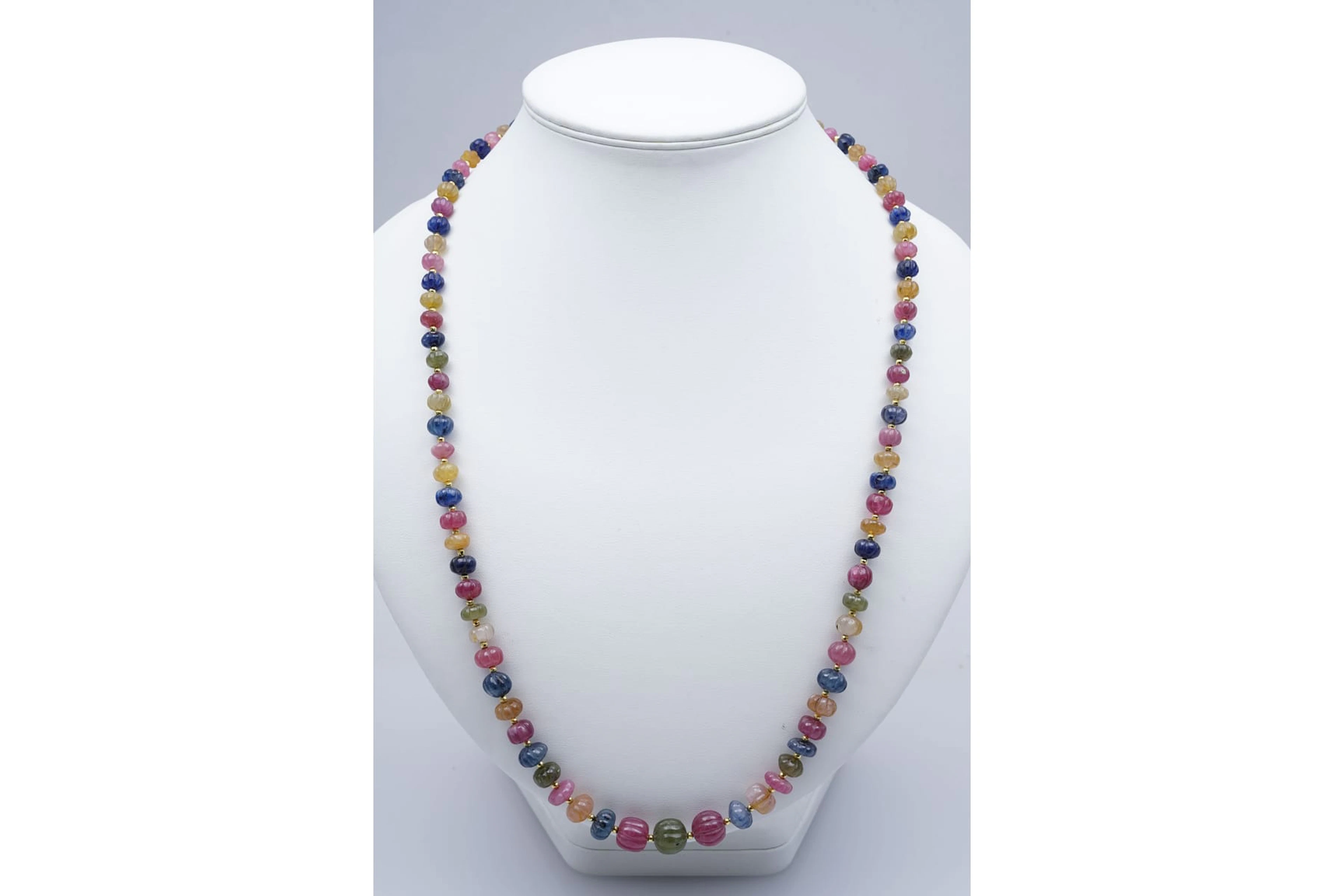 (3500) NECKLACE 1 row multicolore SAPPHIRES melon shape ( 5,5 to 10,5
