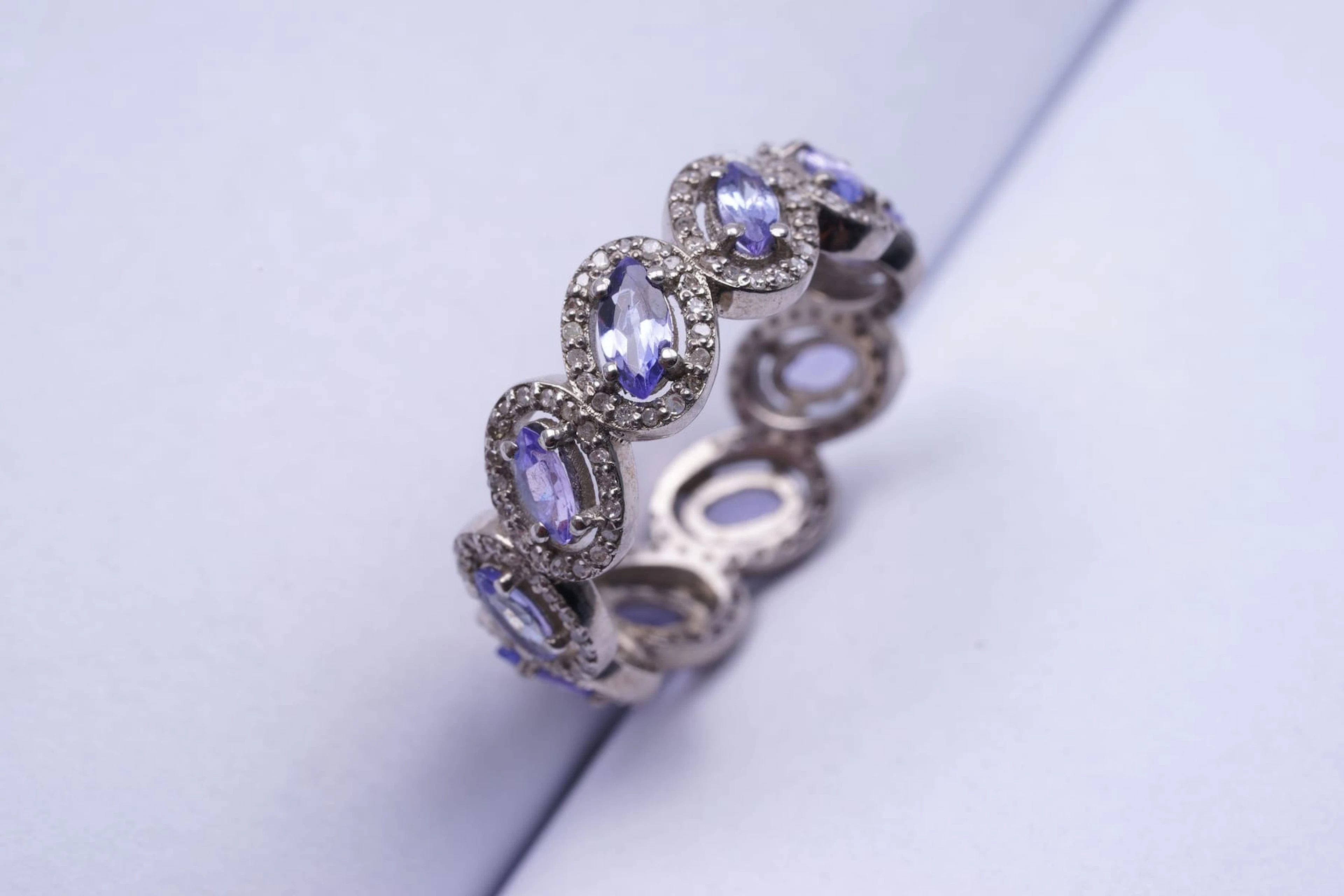 ETERNITY RING SILVER 925/1000 TANZANITES DIAMONDS (2908)