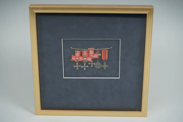 5 mitalin miniatyyriripa, kehystetty