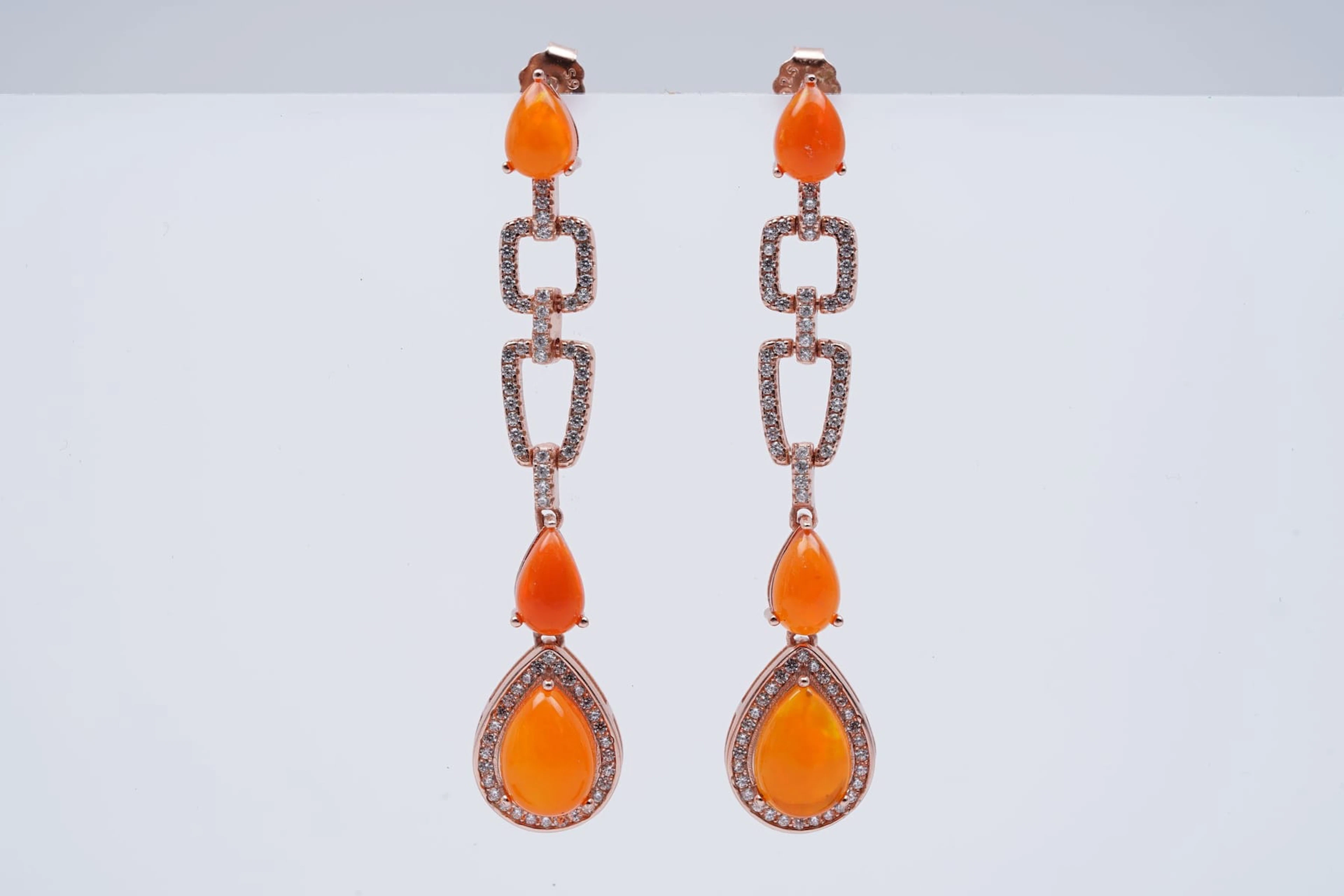(3637) EARRINGS pink SILVER 925 / 1000 fire OPALS CZ
