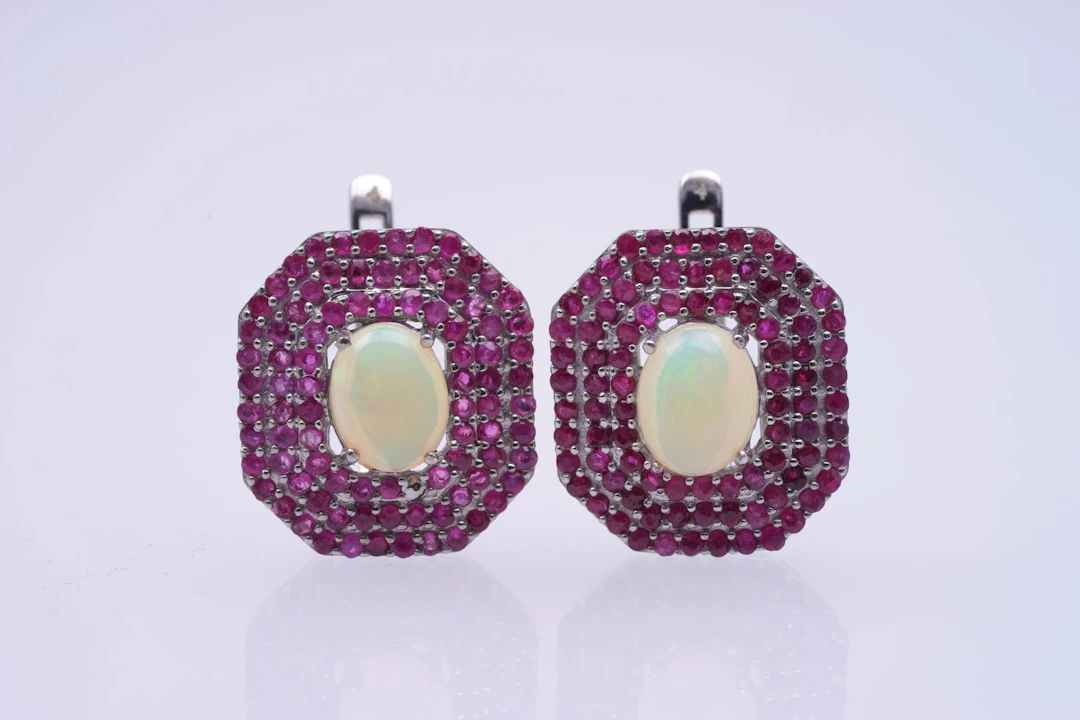 EARRINGS SILVER 925/1000 RUBIES OPALS (2891)