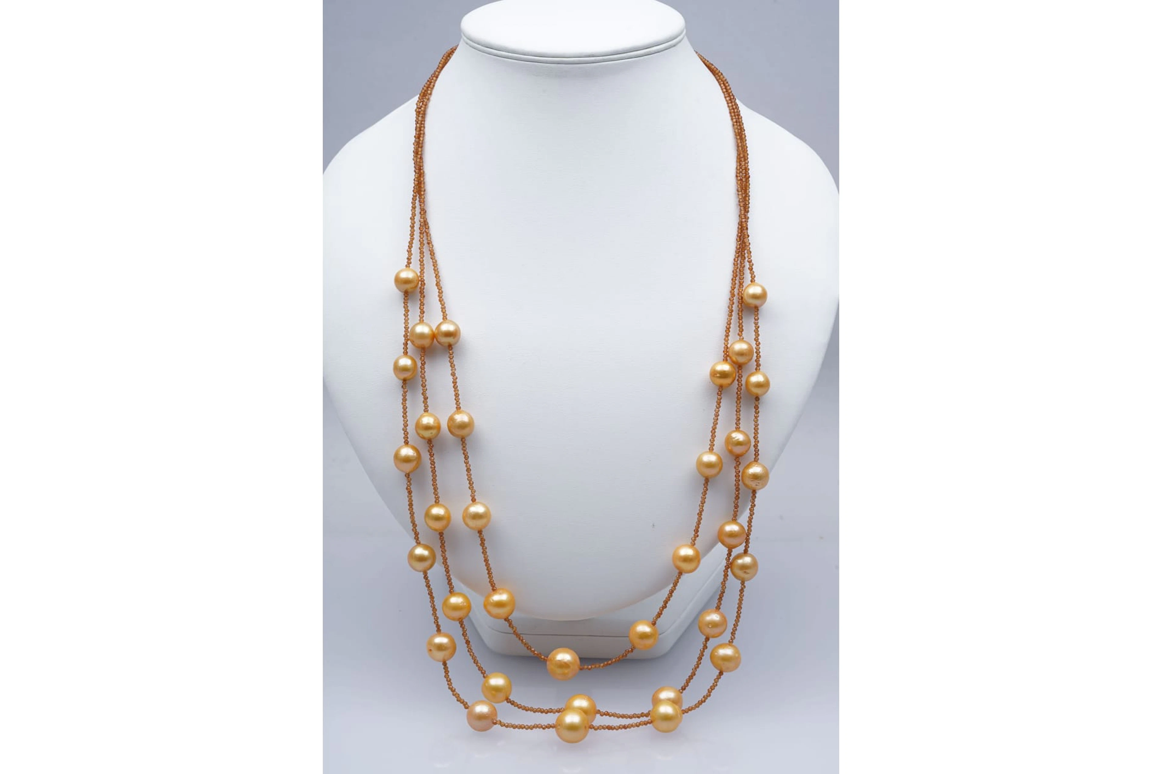 (3625) NECKLACE yellow SILVER 925 / 1000 3 rows" gold "PEARLS ( approx