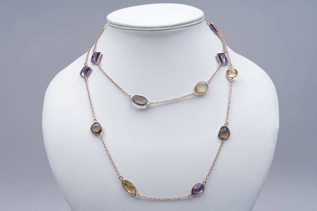 (3317) NECKLACE pink SILVER 925 / 1000 AMETHYSTES CITRINES smoky QUARTZ