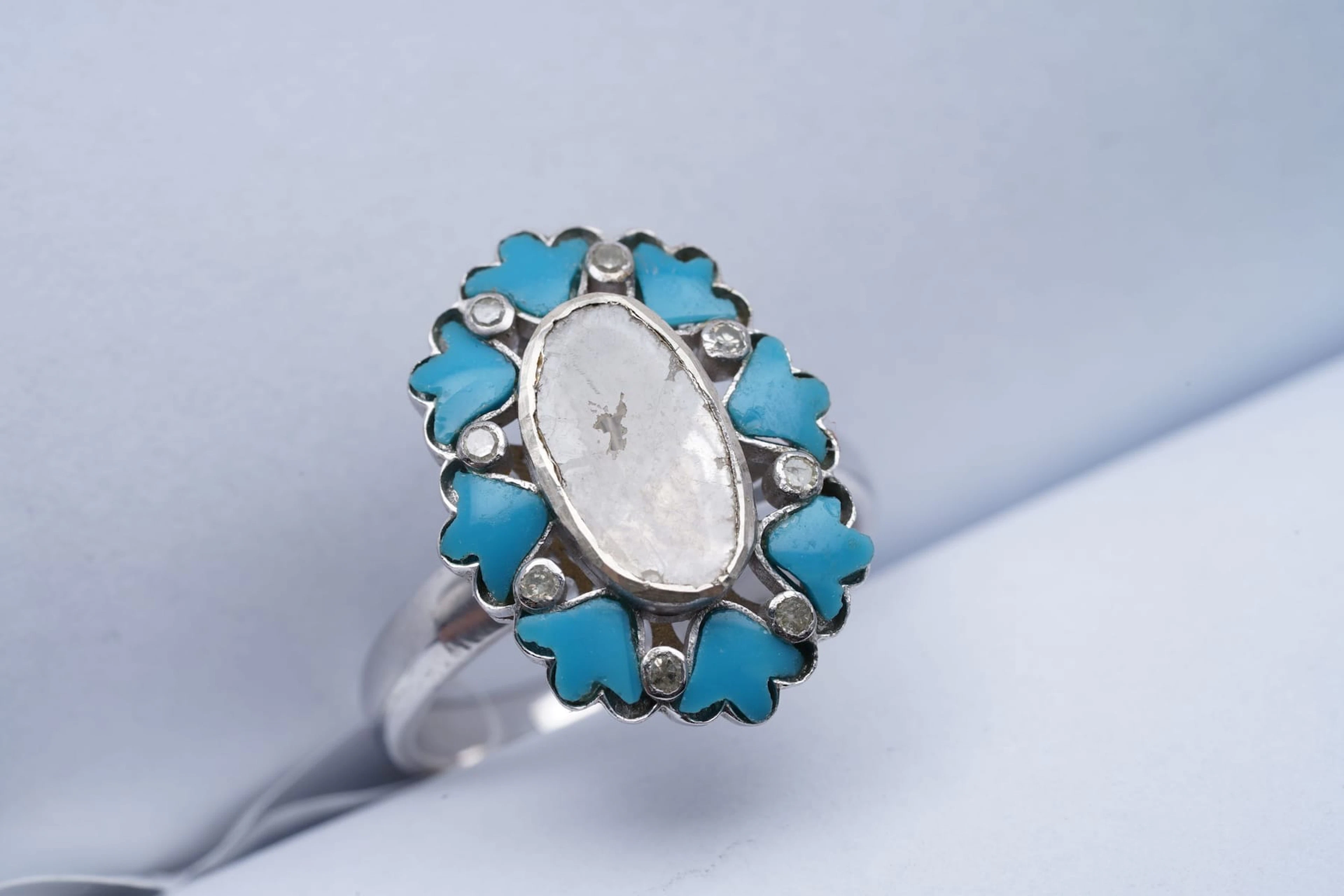 (3291) RING SILVER 925 / 1000 TURQUOISE DIAMOND