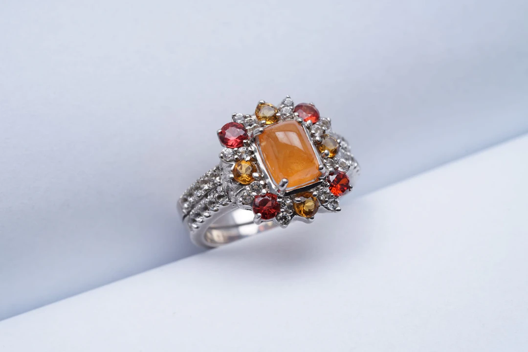 (3378) RING white SILVER 925 / 1000 spessartite GARNET CITRINES orange