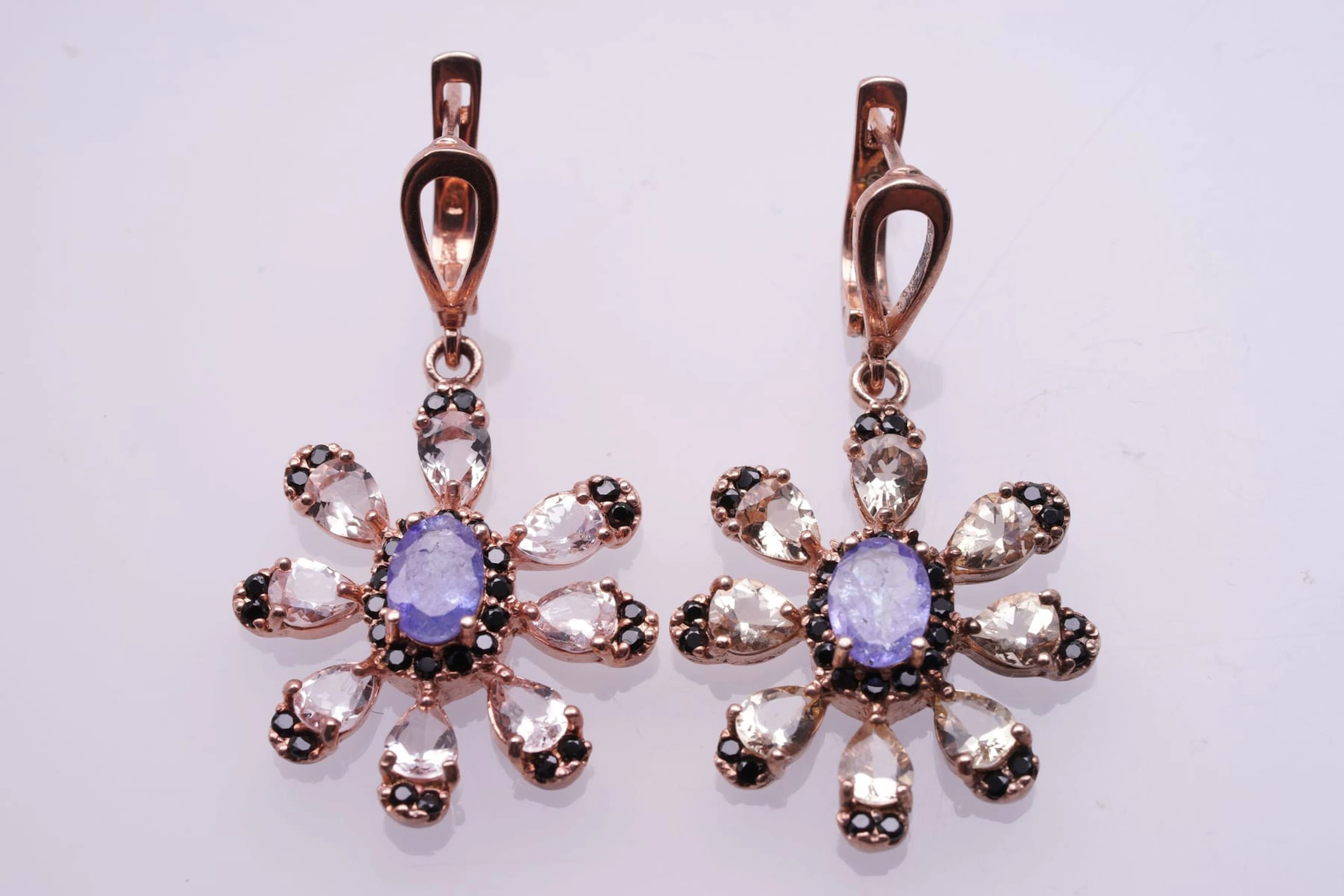 EARRINGS pink SILVER 925/1000 TANZANITES MORGANITES black SPINEL (2977)