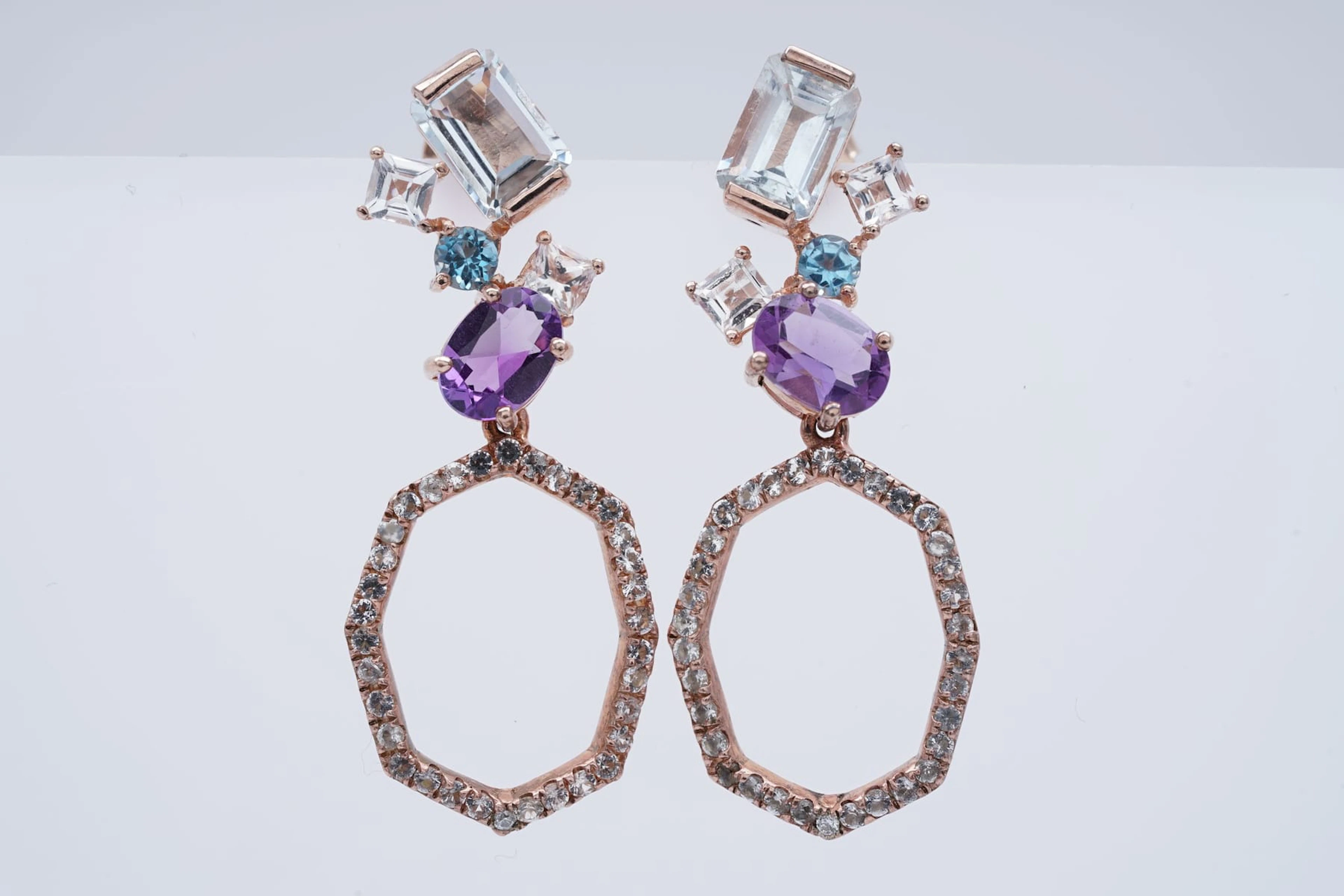 (3233) EARRINGS pink SILVER 925 / 1000 multicolore natural STONES