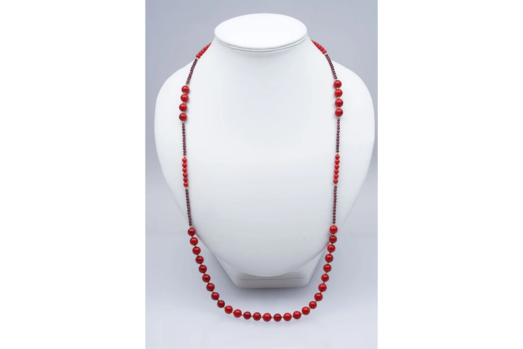 (3384) NECKLACE yellow SILVER 925 / 1000 GARNETS CORAL