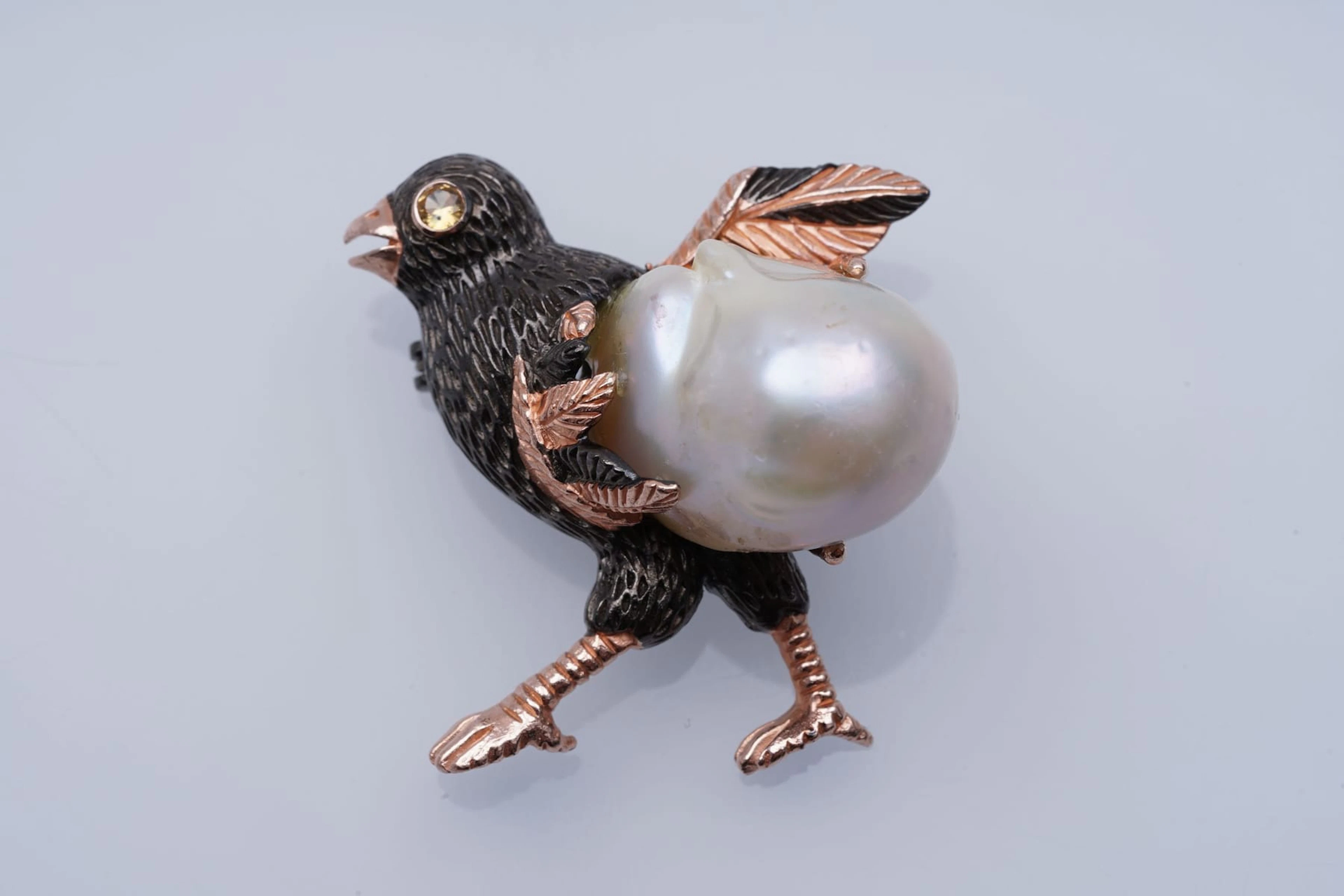 (3723) BROCH " coq " SILVER 925 / 1000 baroque PEARL CITRINE .
