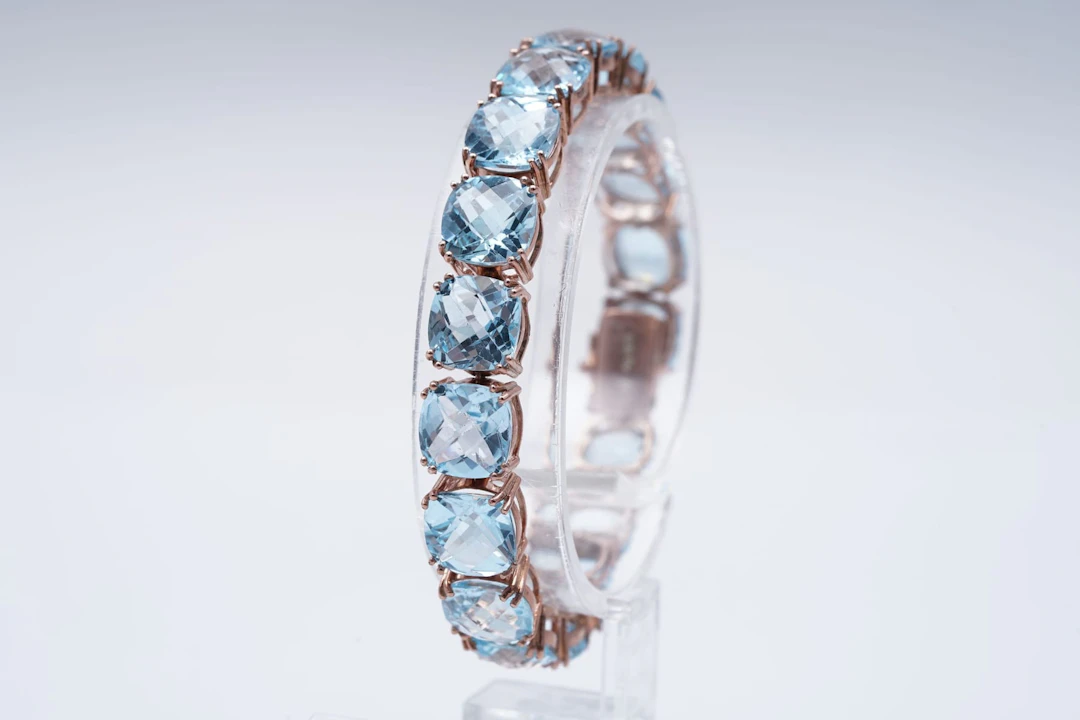 BRACELET pink SILVER 800 / 1000 blue TOPAZES DIAMONDS