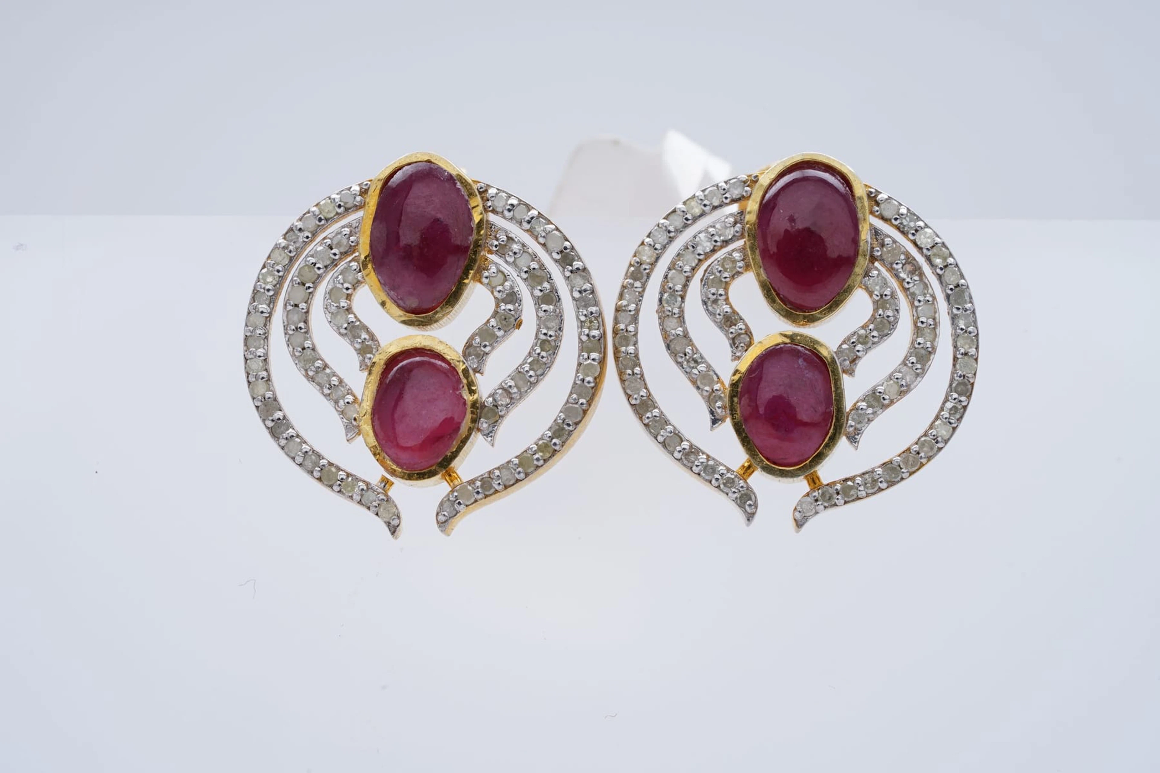 (3277) EARRINGS yellow SILVER 925 / 1000 RUBIES DIAMONDS