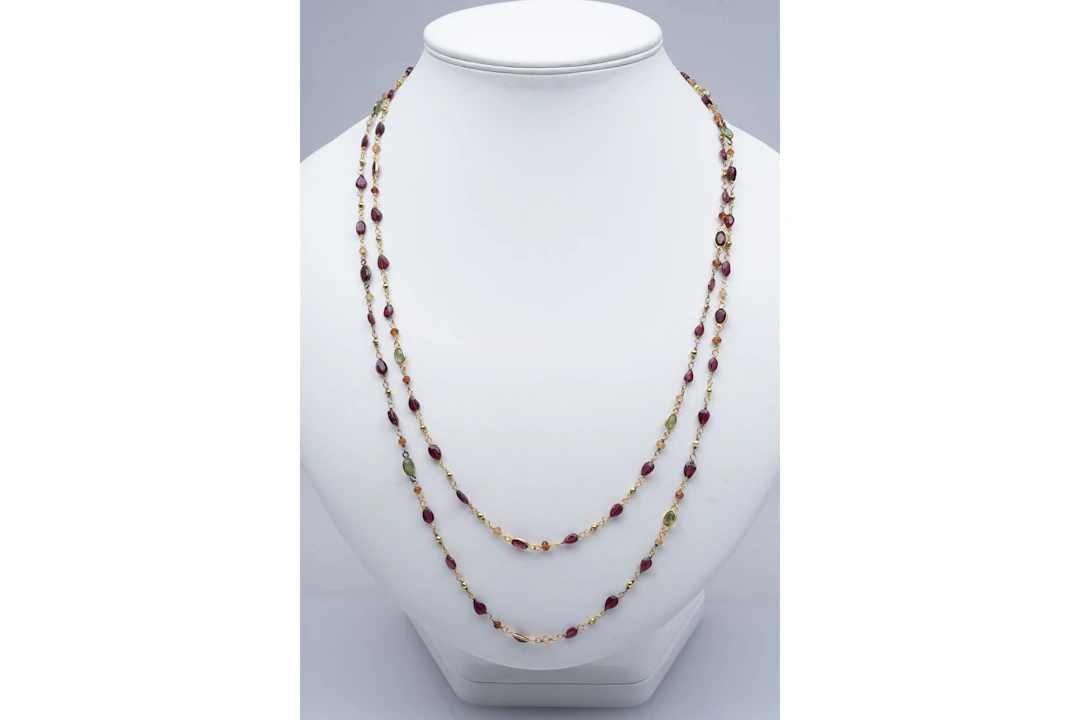 (3332) NECKLACE yellow SILVER 925 / 1000 GARNETS PERIDOTS