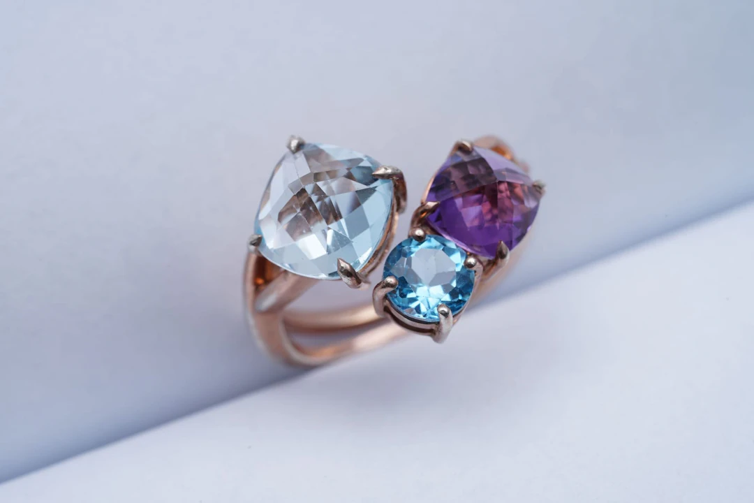 (3246) RING pink SILVER 925 / 1000 blue TOPAZES AMETHYSTE