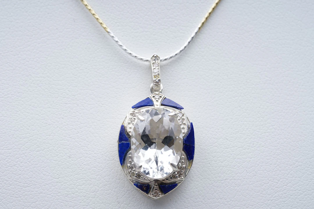 (3705) PENDANT SILVER 925 / 1000 rock CRYSTAL LAPIS LAZULI DIAMONDS