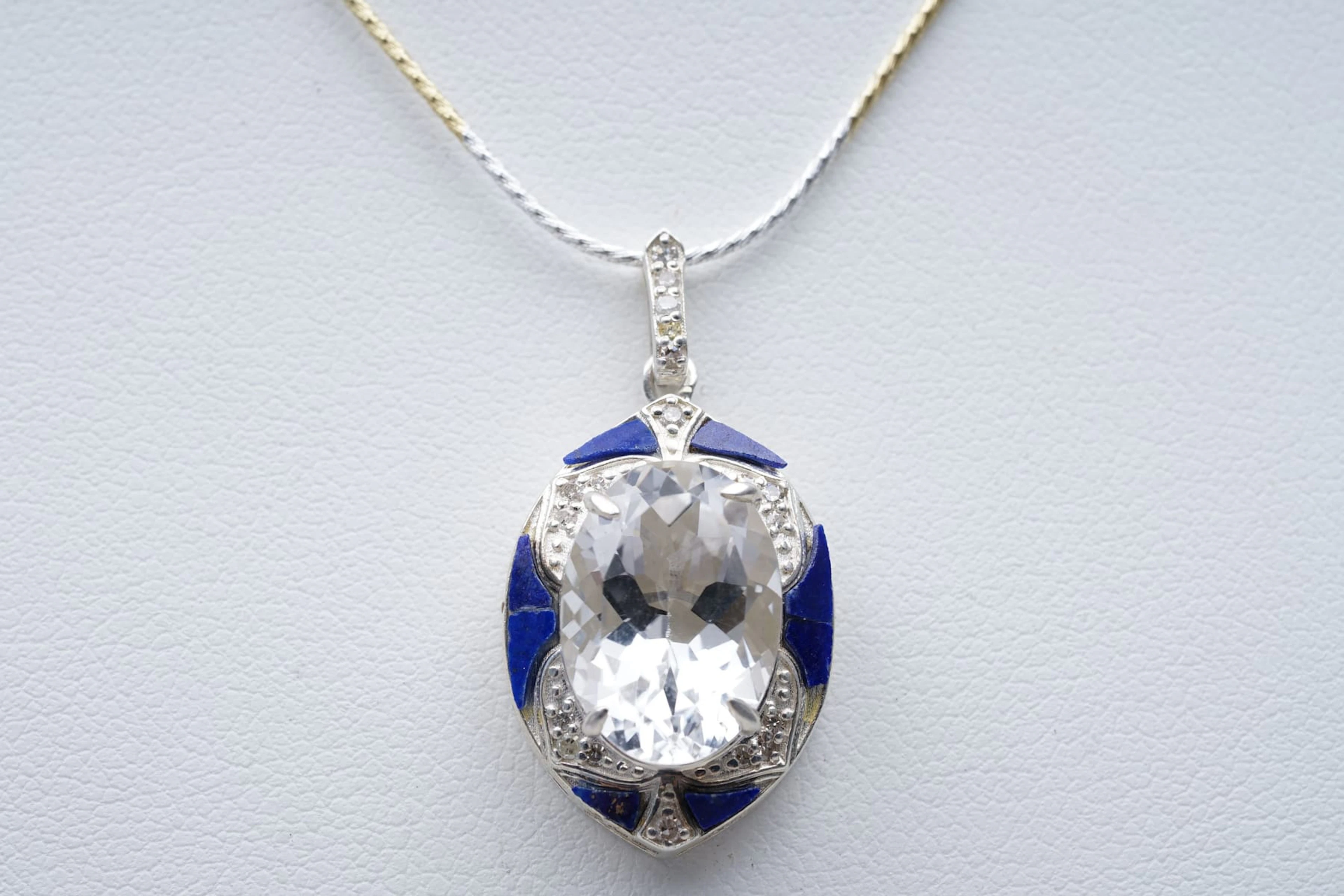 (3705) PENDANT SILVER 925 / 1000 rock CRYSTAL LAPIS LAZULI DIAMONDS
