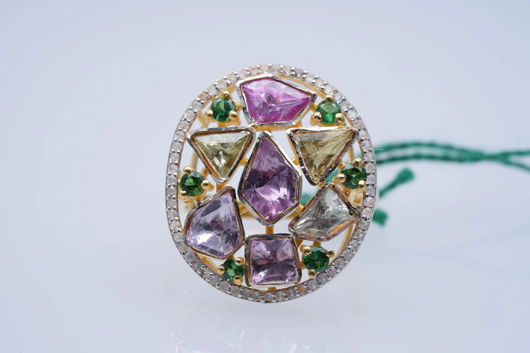 RING yellow SILVER 925 / 1000 TANZANITE sugar loaf shape (10 ) RUBIES