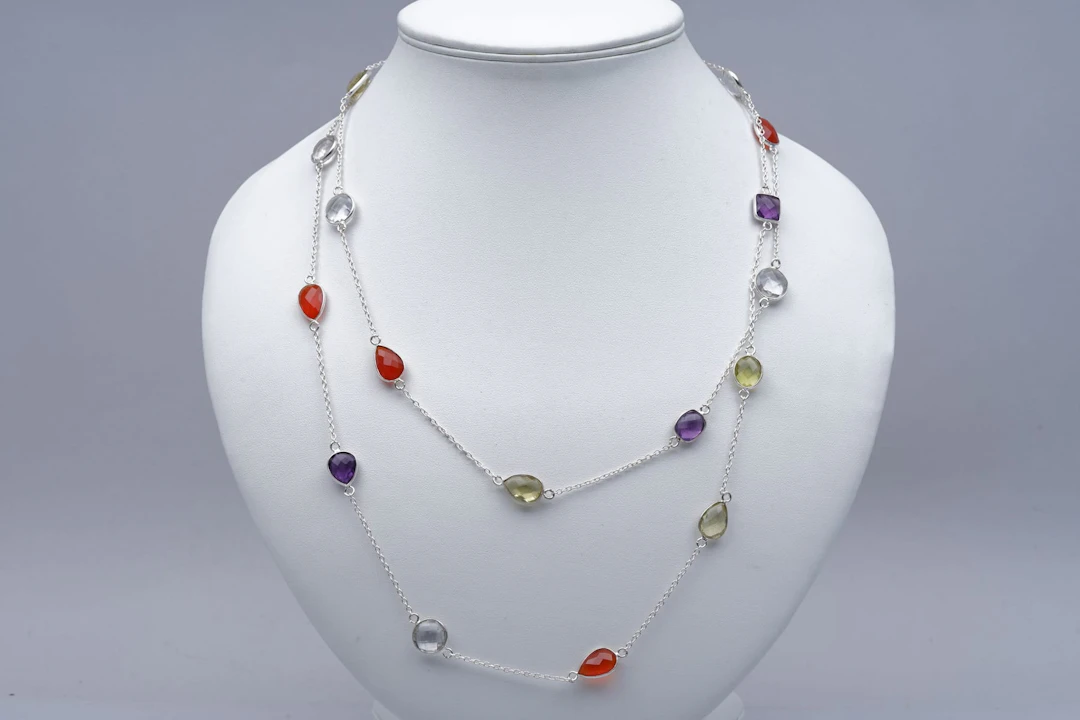 (3327) NECKLACE SILVER 925 / 1000 AMETHYSTES CITRINES AGATE white TOPAZES