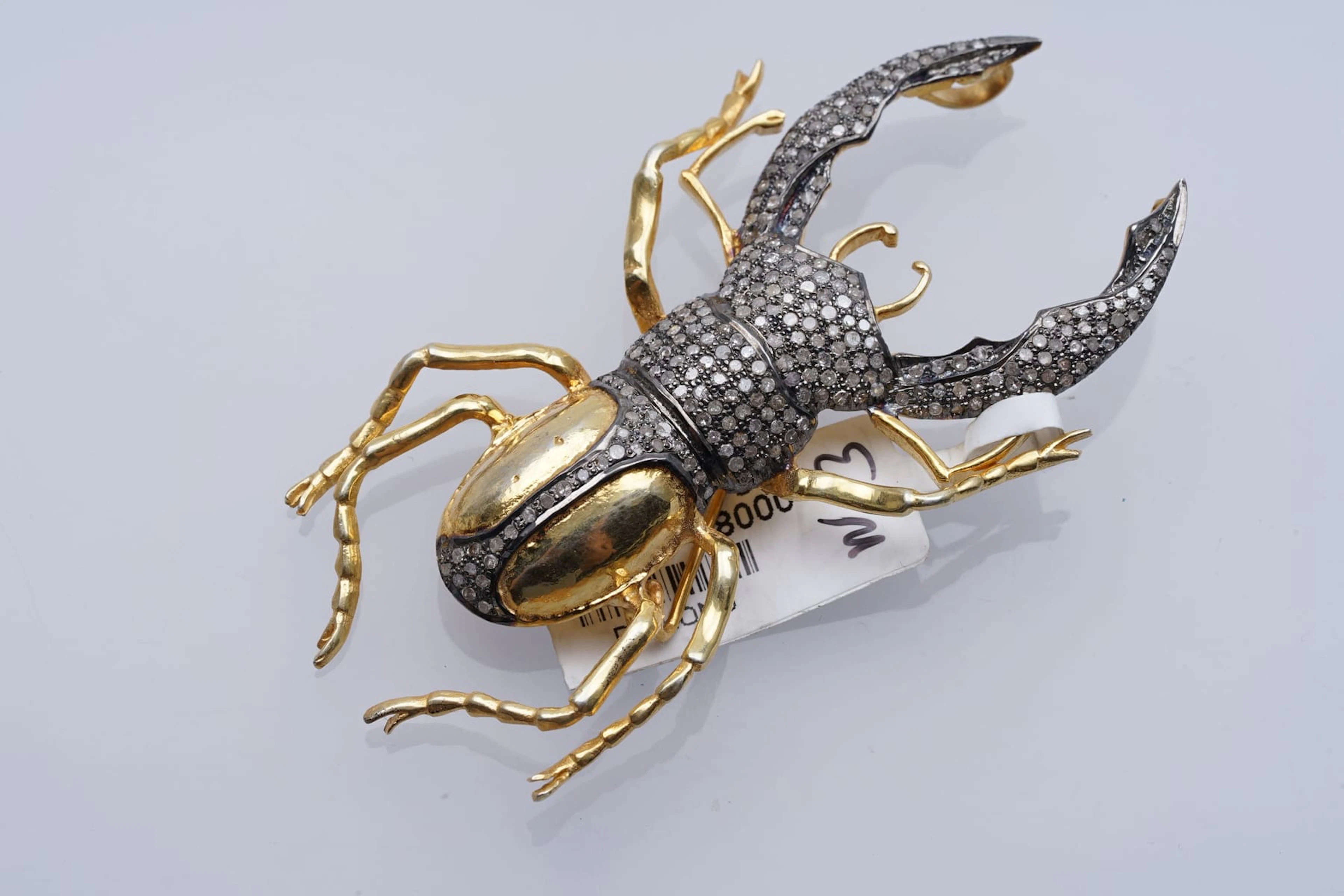 (3594) BROCH yellow SILVER 925 / 1000 " insect " DIAMONDS ( 5 carats)