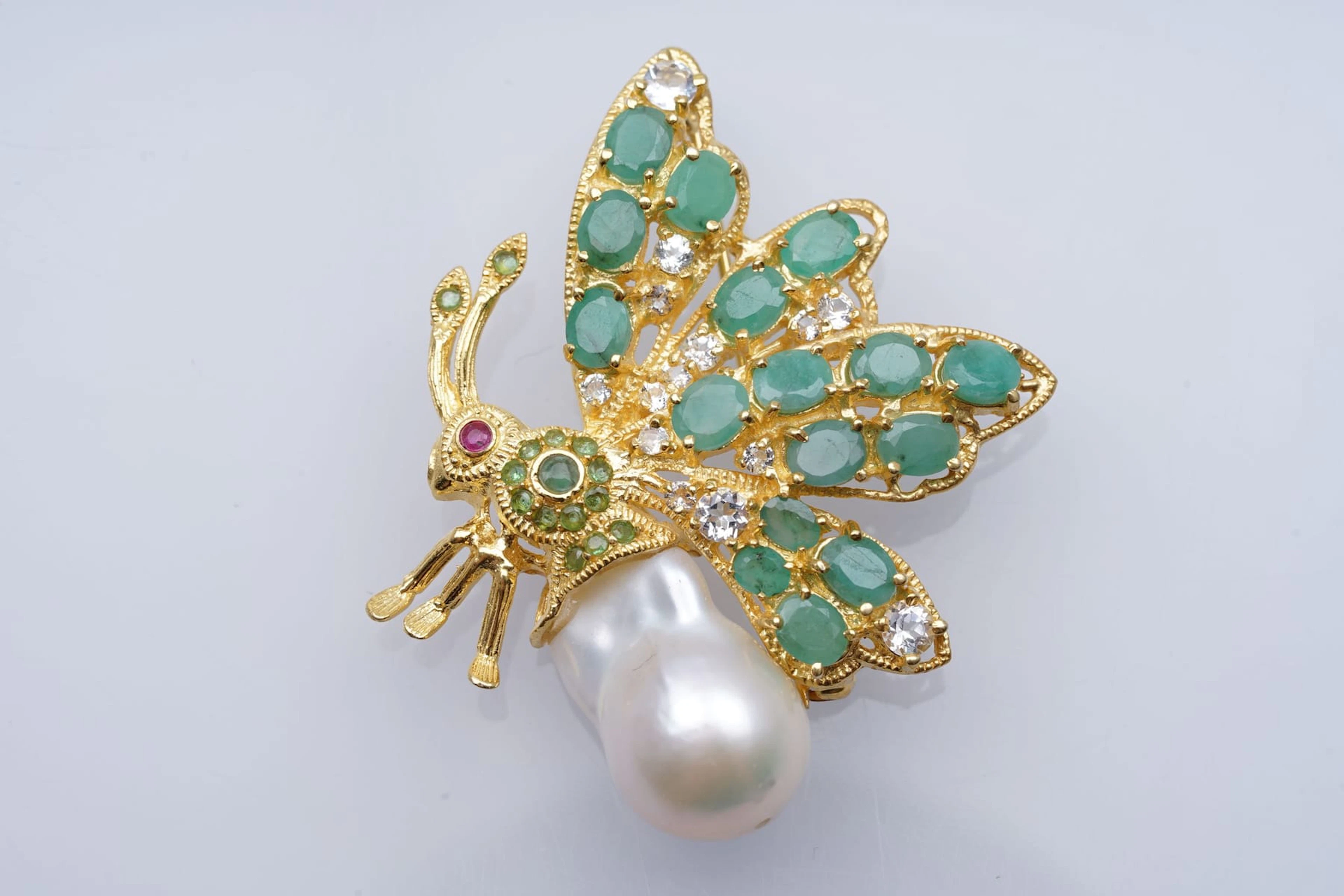 (3442) BROCH SILVER 925 / 1000 yellow Rodium " bee " baroque PEARLS