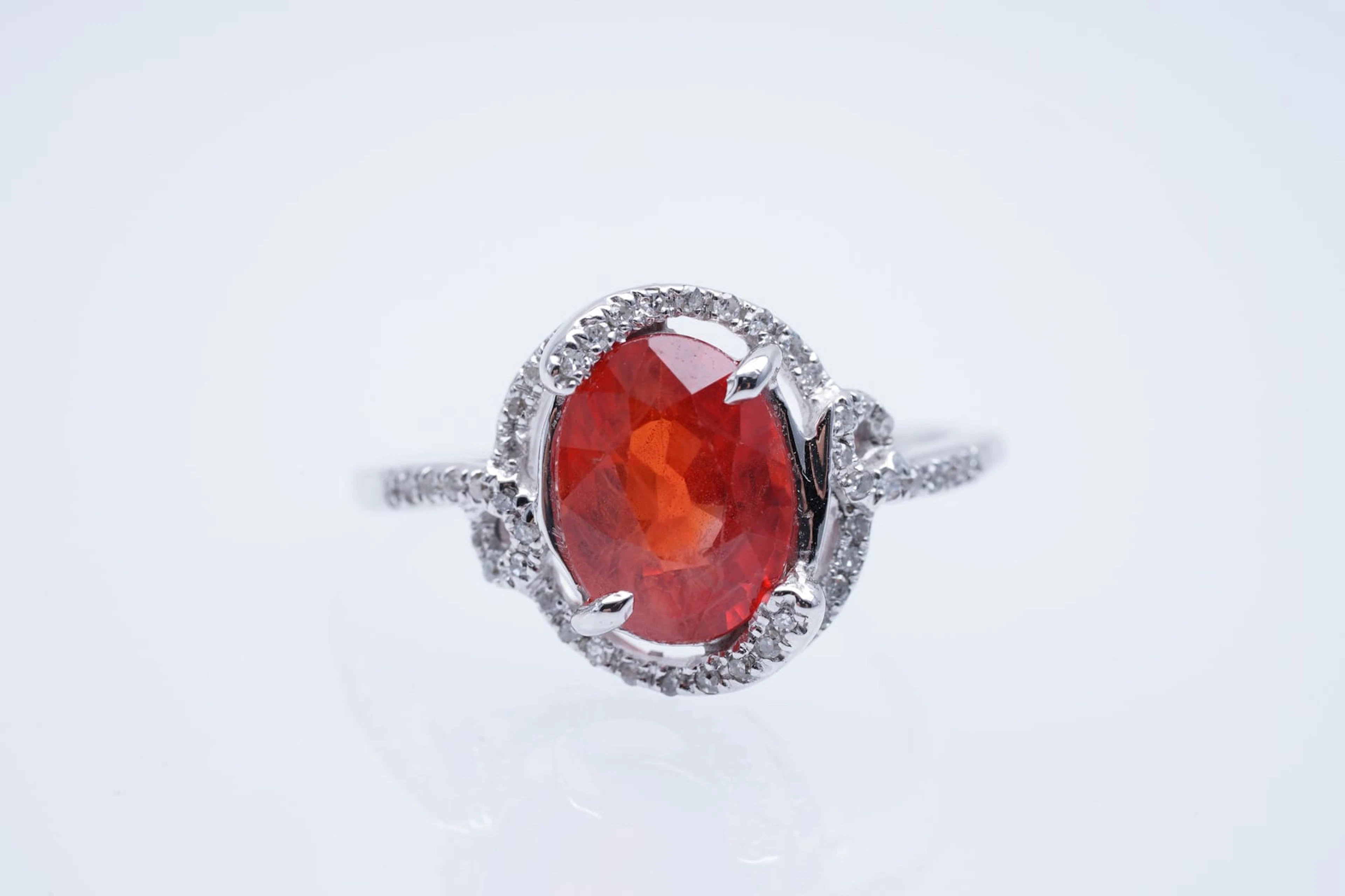RING white GOLD 375 / 1000 orange SAPPHIRE ( 2,54 ) DIAMONDS ( 0,17