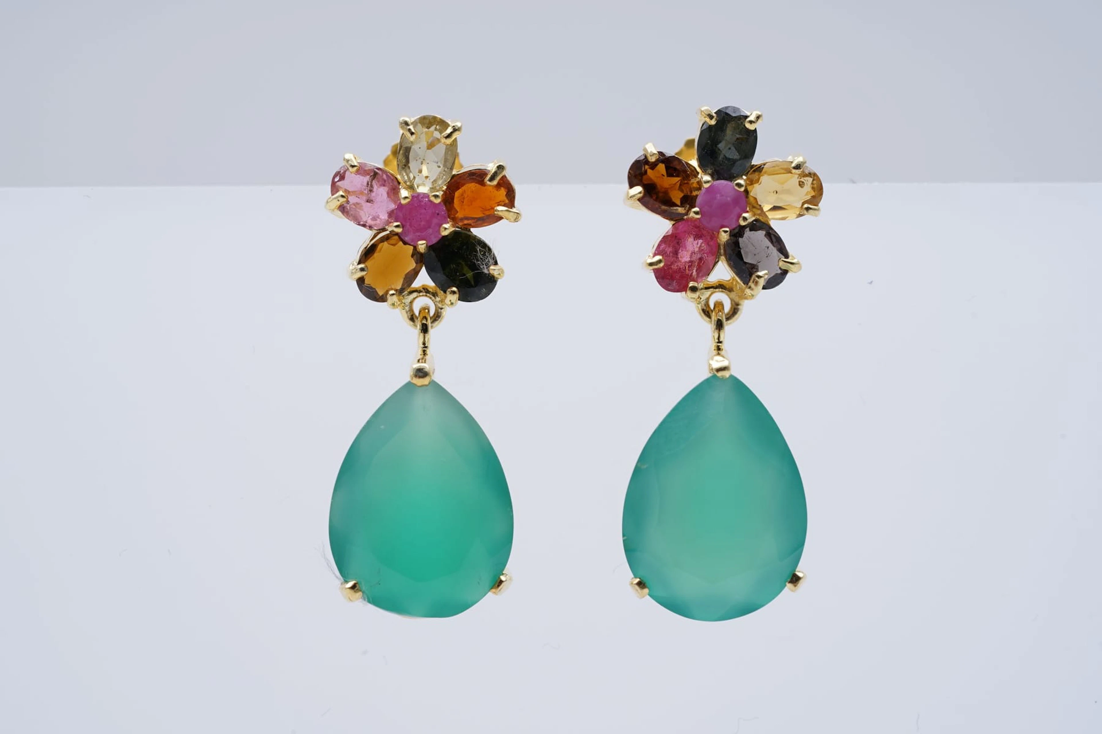 (3678) EARRINGS yellow SILVER 925 / 1000 multicolore TOURMALINES CHRYSOPRASES