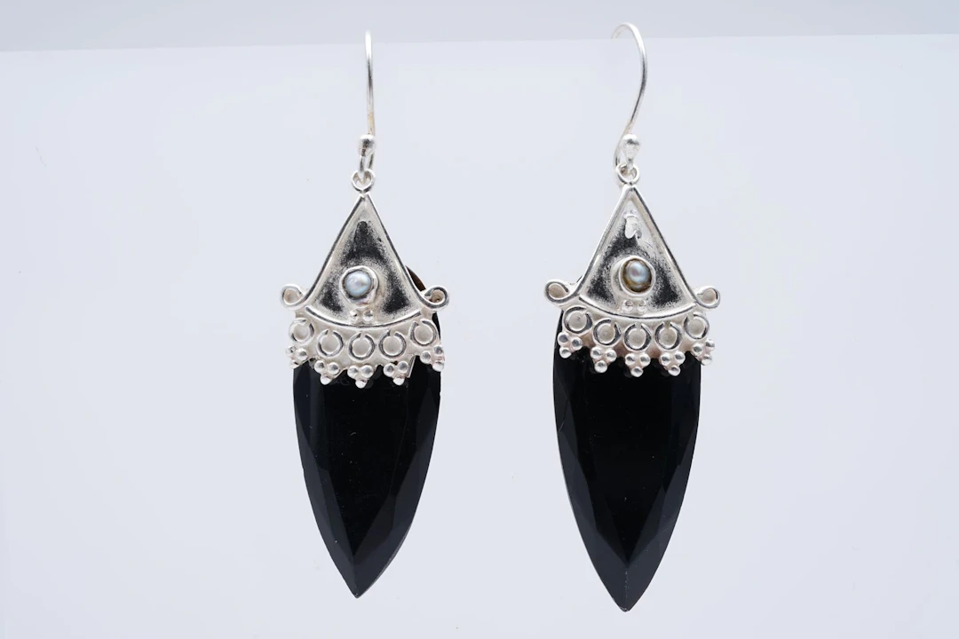 (3300) EARRINGS SILVER 925 / 1000 art deco style ONYX