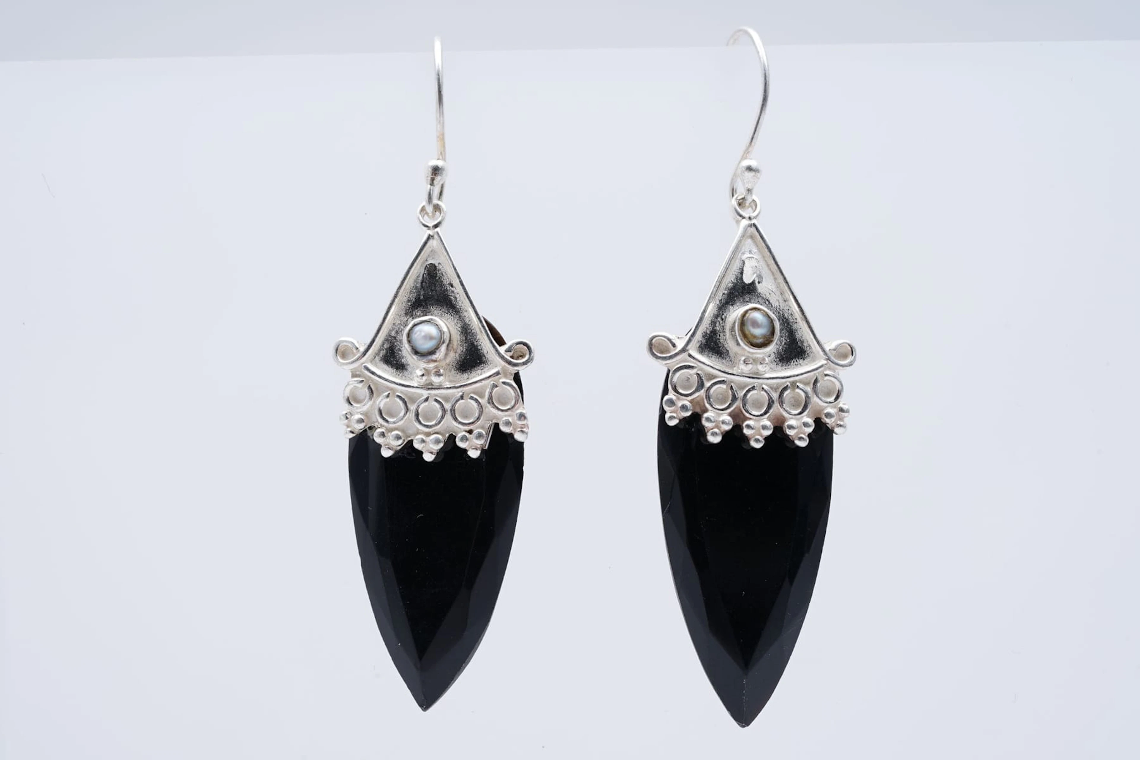 (3300) EARRINGS SILVER 925 / 1000 art deco style ONYX