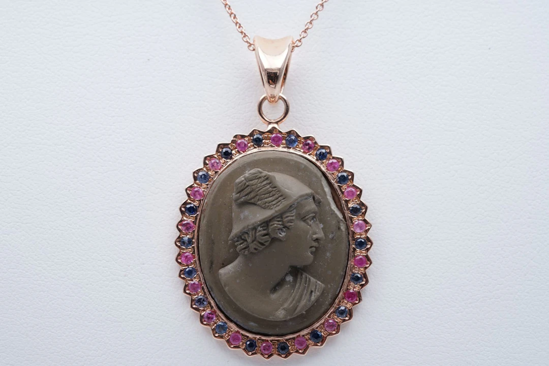 (3759) PENDANT pink SILVER 925 / 1000 antic old CAMEO from Italia