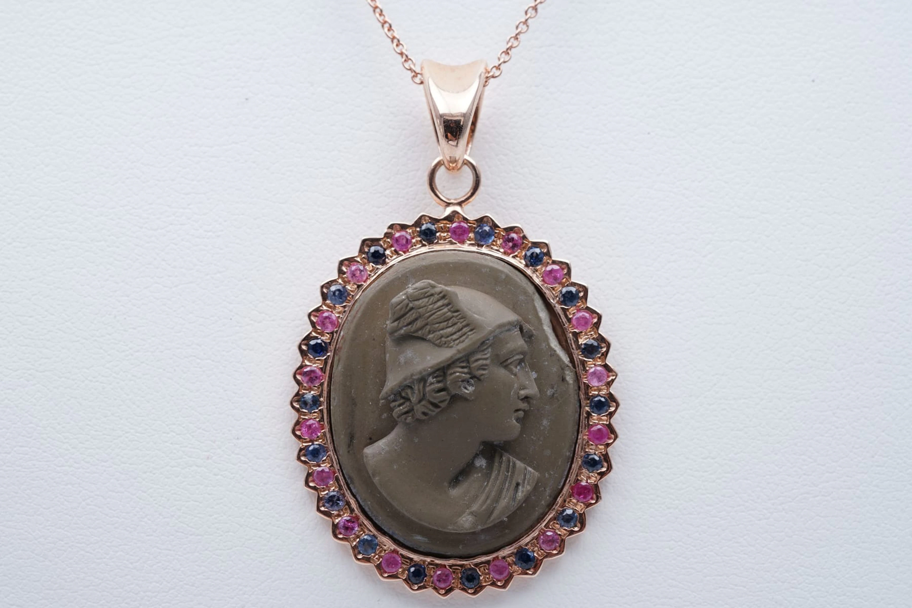 (3759) PENDANT pink SILVER 925 / 1000 antic old CAMEO from Italia