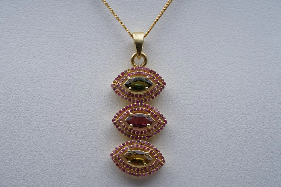 (3731) PENDANT yellow SILVER 925 / 1000 multicolore TOURMALINES marquise