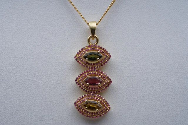 (3731) PENDANT yellow SILVER 925 / 1000 multicolore TOURMALINES marquise