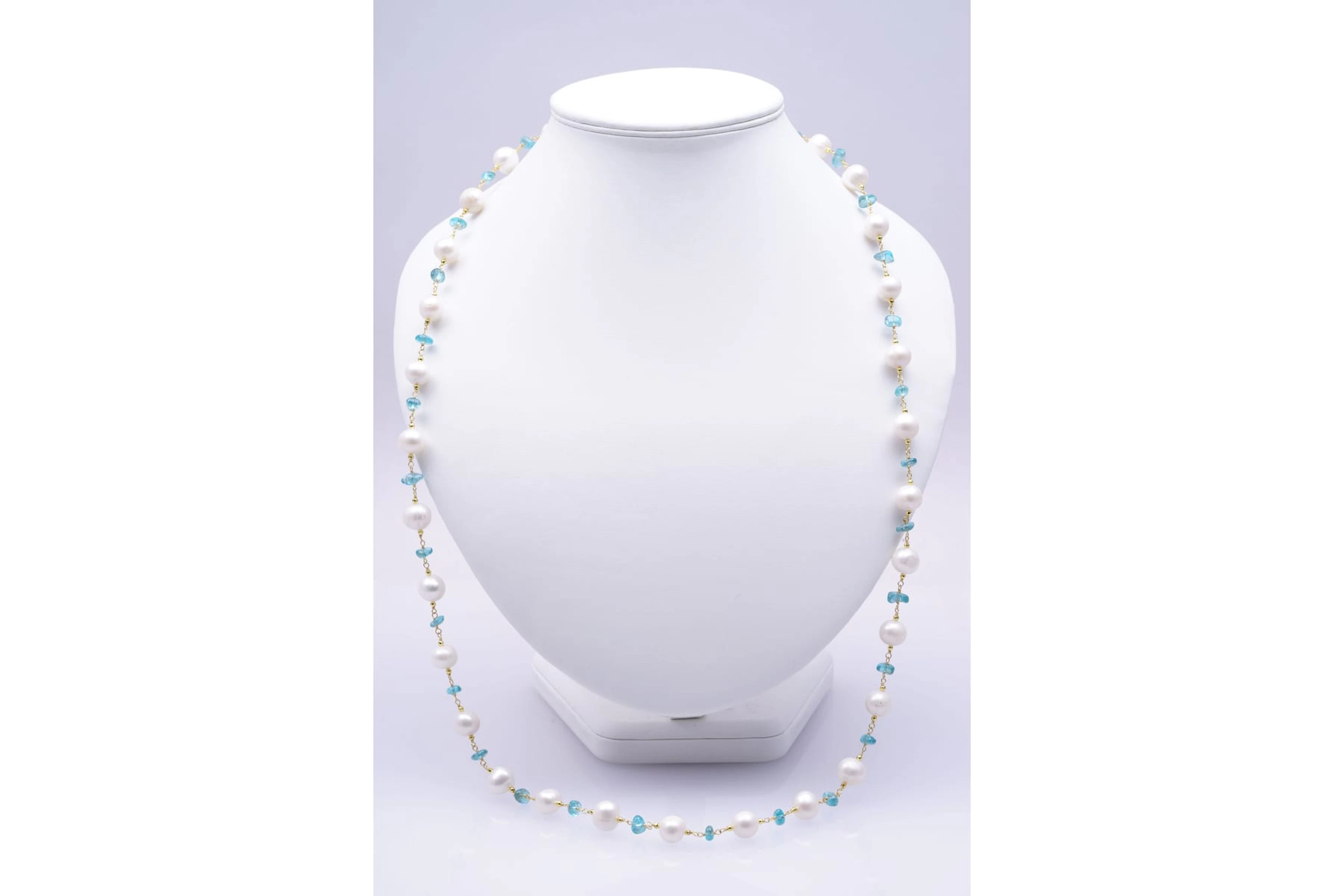 NECLACE yellow SILVER 925/1000 PEARLS baroque (10 to 11 mm) blue TOPAZES (2887)
