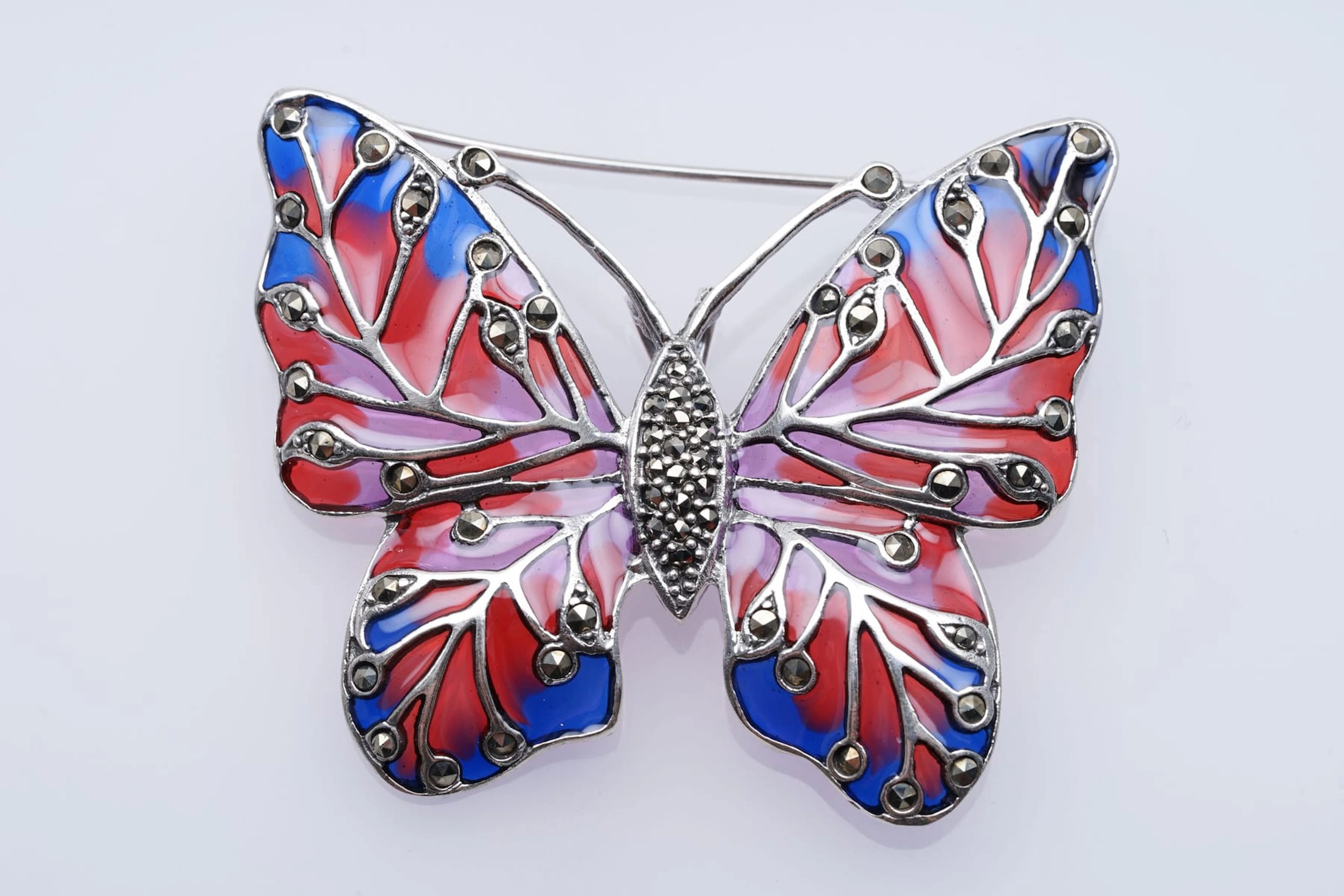 (3454) BROCH SILVER 925 / 1000 " butterfly " MARCASSITES ENAMEL 15,50 1 100