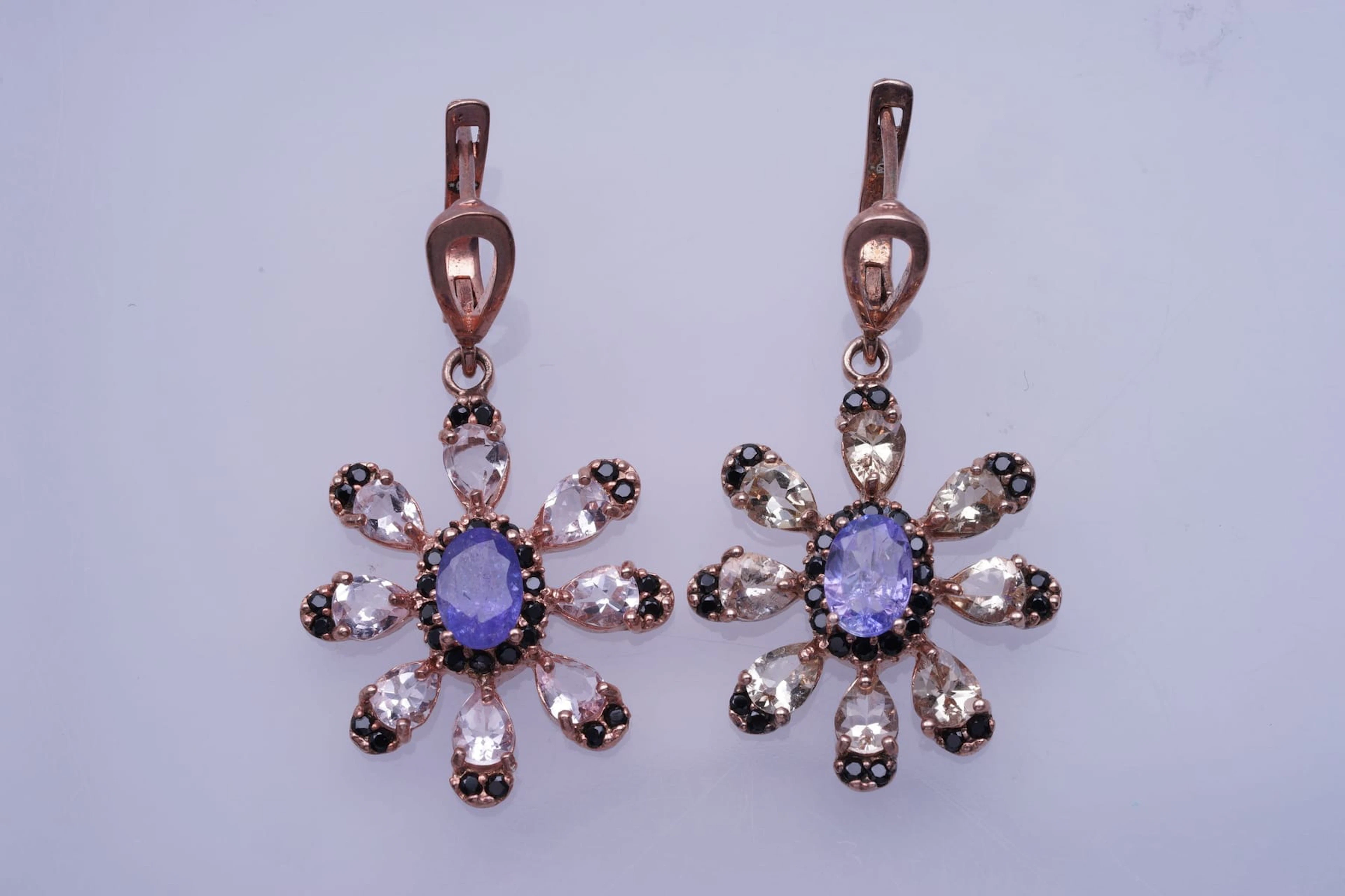 EARRINGS pink SILVER 925/1000 TANZANITES MORGANITES black SPINEL (2978)