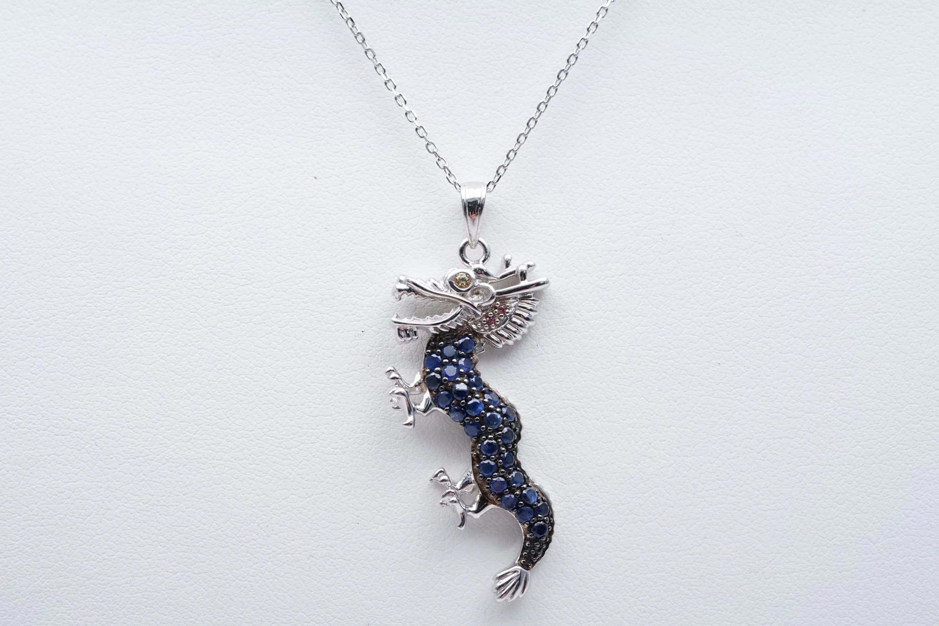 (3394) PENDANT SILVER 925 / 1000 Blue pink yellow SAPPHIRES + CHAIN