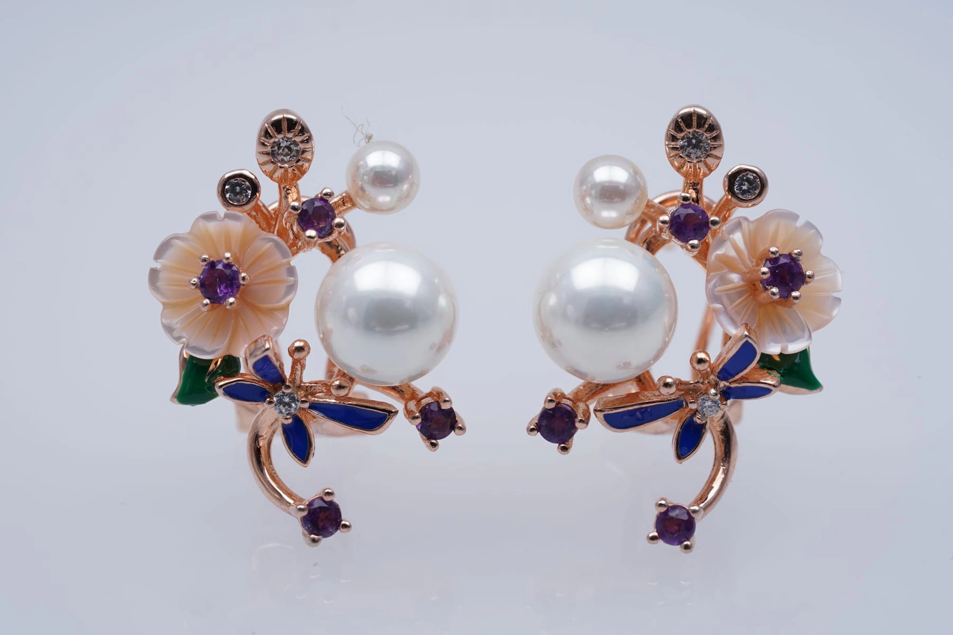 (3386) EARRINGS pink SILVER 925 / 1000 PEARLS imitation SHELL ENAMEL