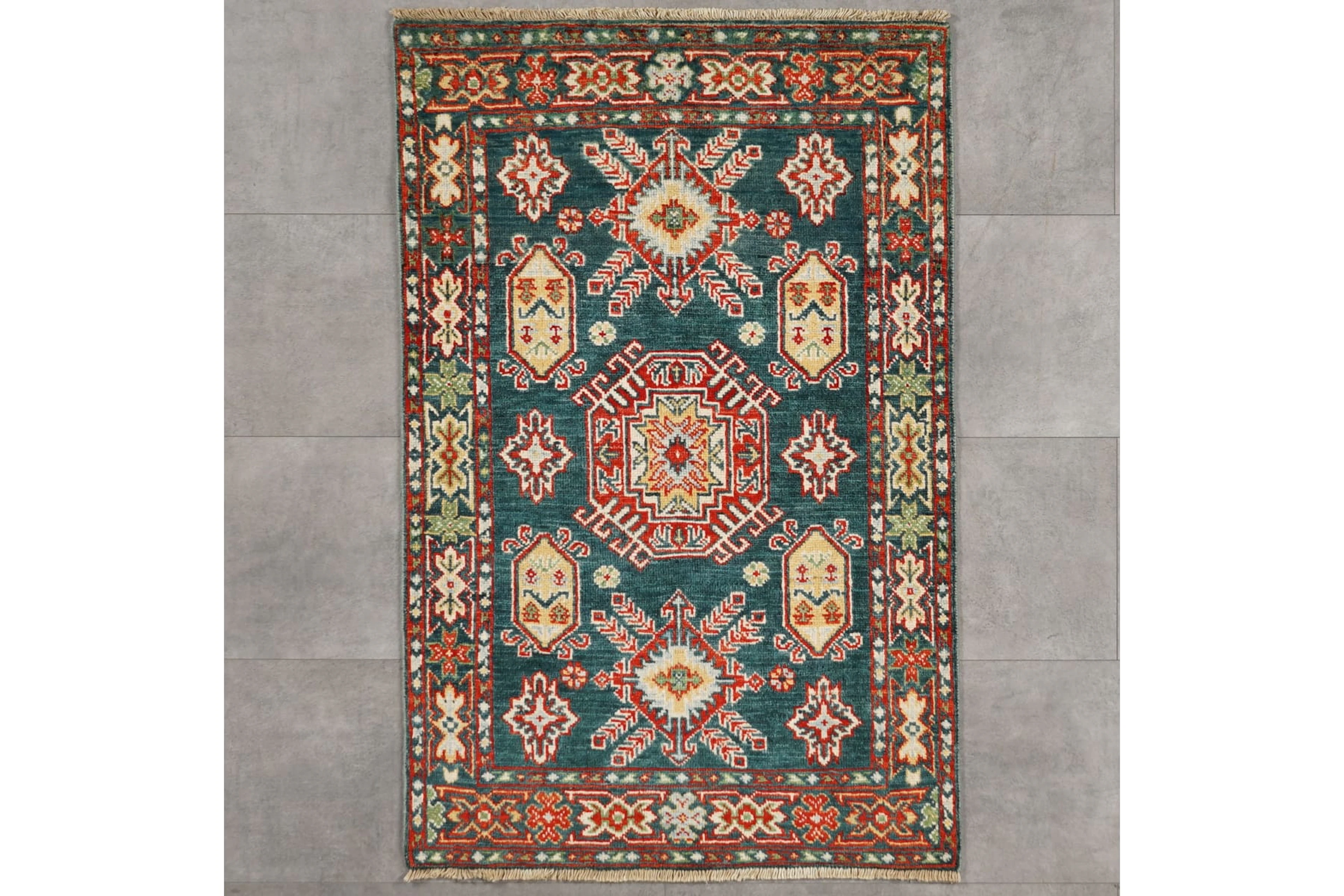 Käsinsolmittu matto, 122 x 80 cm, Kazak