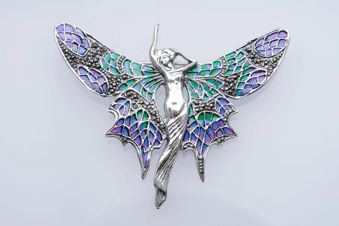 (3456) BROCH SILVER 925 / 1000 art nouveau style " dragonfly " ENAMEL