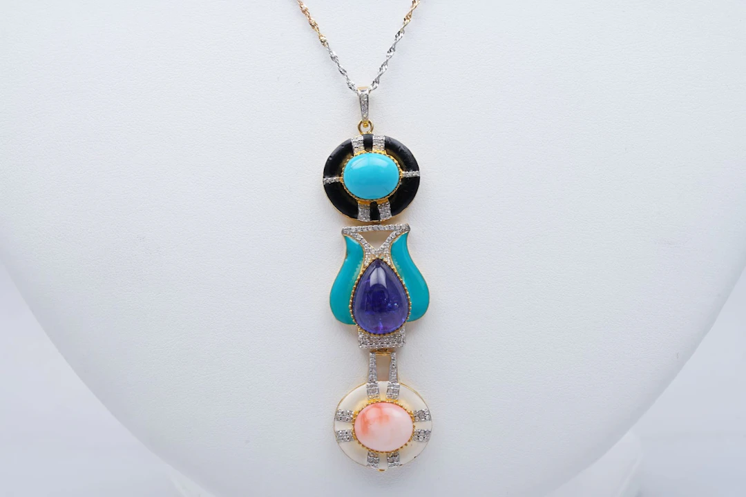 (3404) PENDANT yellow SILVER 925 / 1000 TANZANITE ( 10,3 ) CORAL TURQUOISE