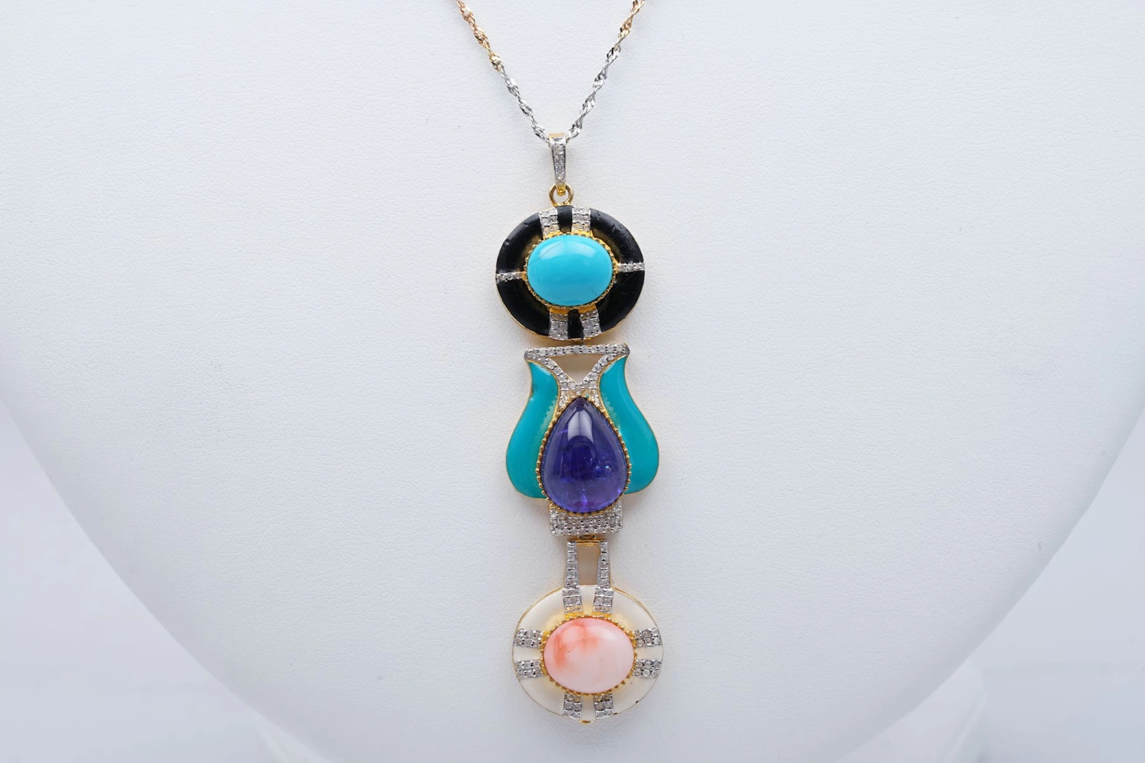 (3404) PENDANT yellow SILVER 925 / 1000 TANZANITE ( 10,3 ) CORAL TURQUOISE