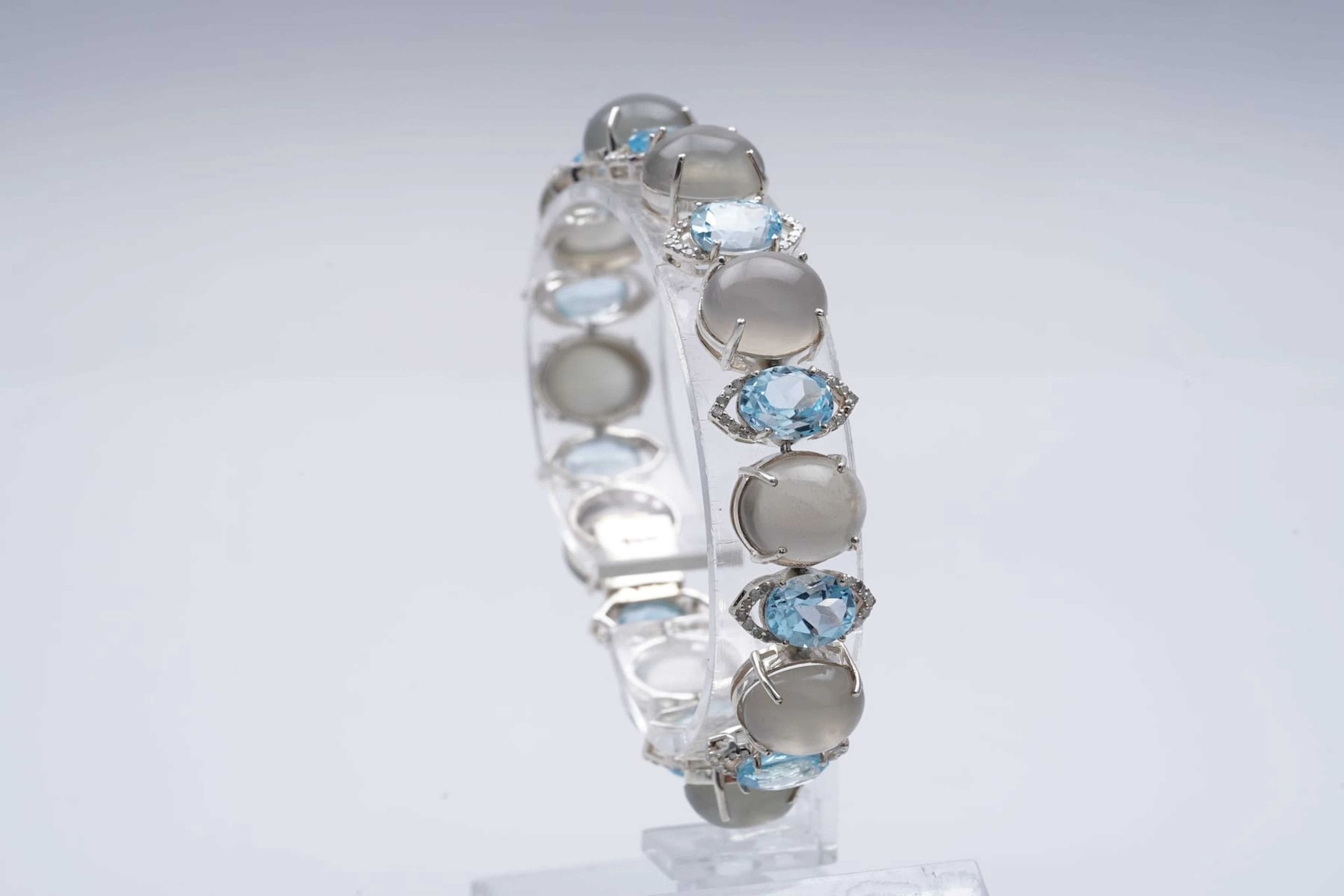 (3189) BRACELET SILVER 925 / 1000 and GOLD 585 / 1000 blue TOPAZES