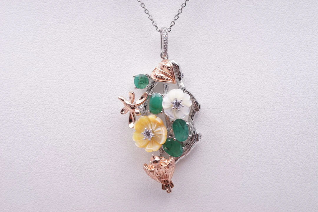 PENDANT pink and white SILVER 925/1000 EMERALDS SHELL CZ + CHAIN SILVER