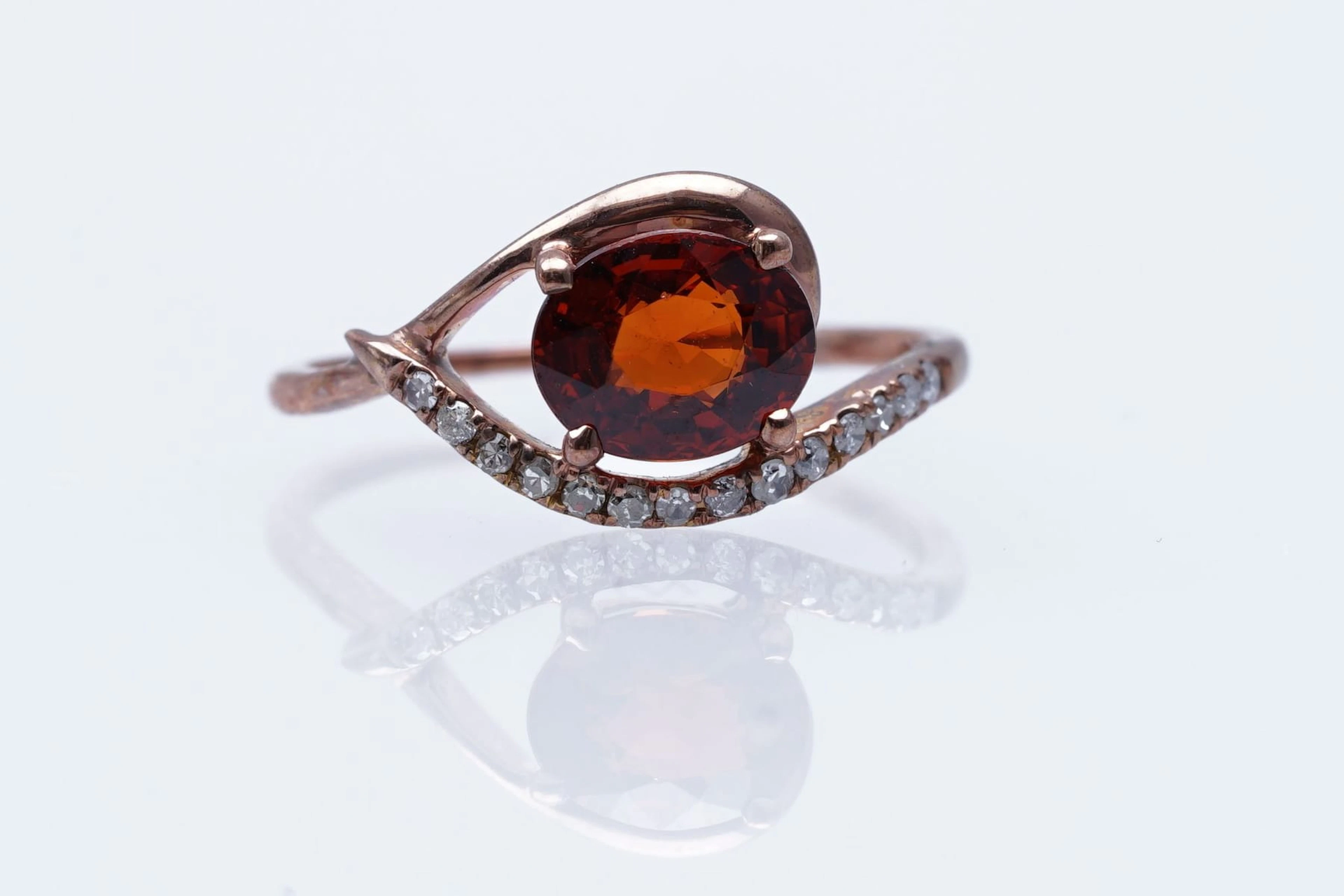 RING pink GOLD 375 / 1000 spessartite GARNET ( 1,76 ) DIAMONDS ( 0,1